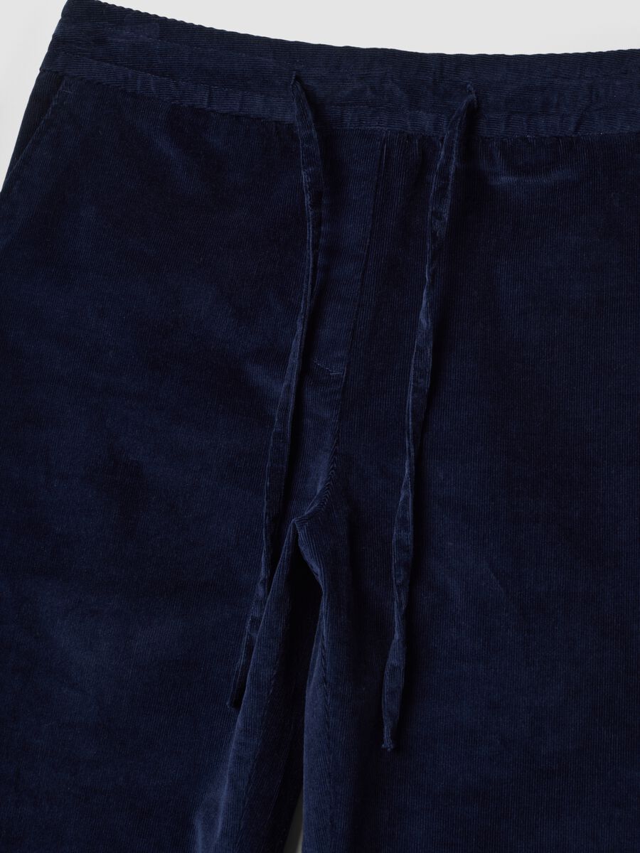 Blue ribbed stretch-cotton trousers with elasticated waistband_5