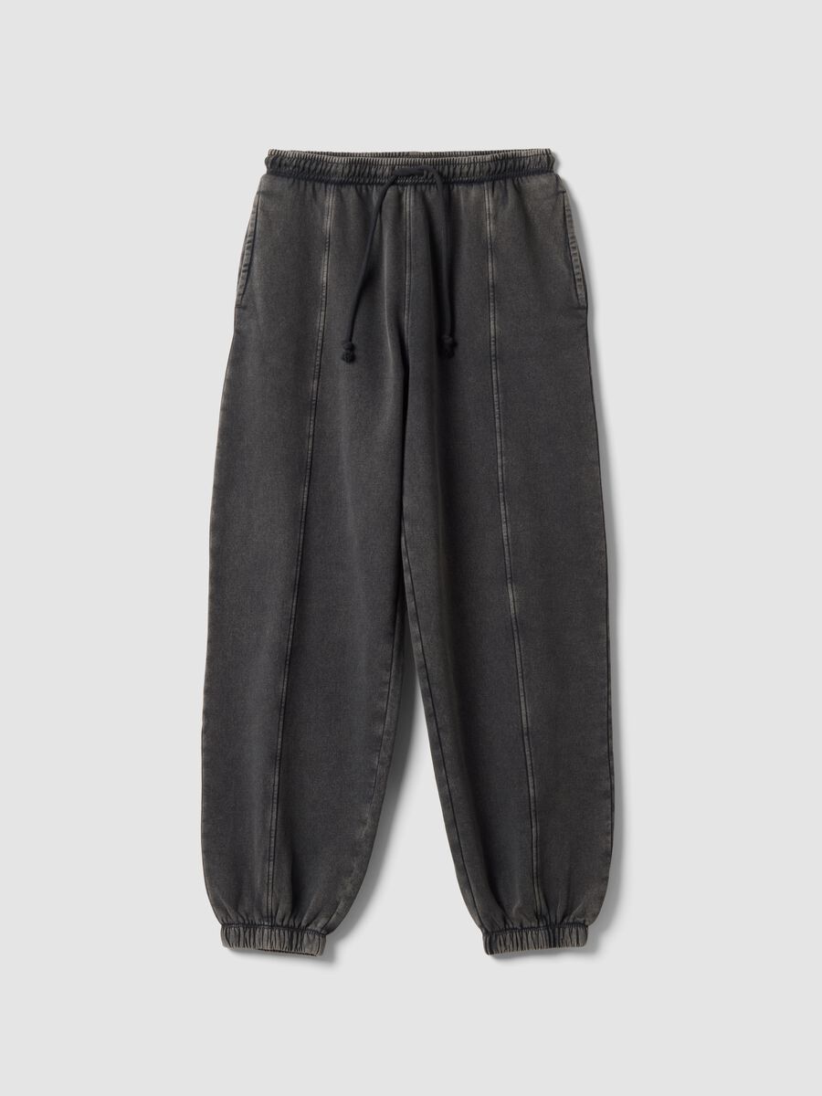 Grey cotton-blend jogger trousers with drawstring_0