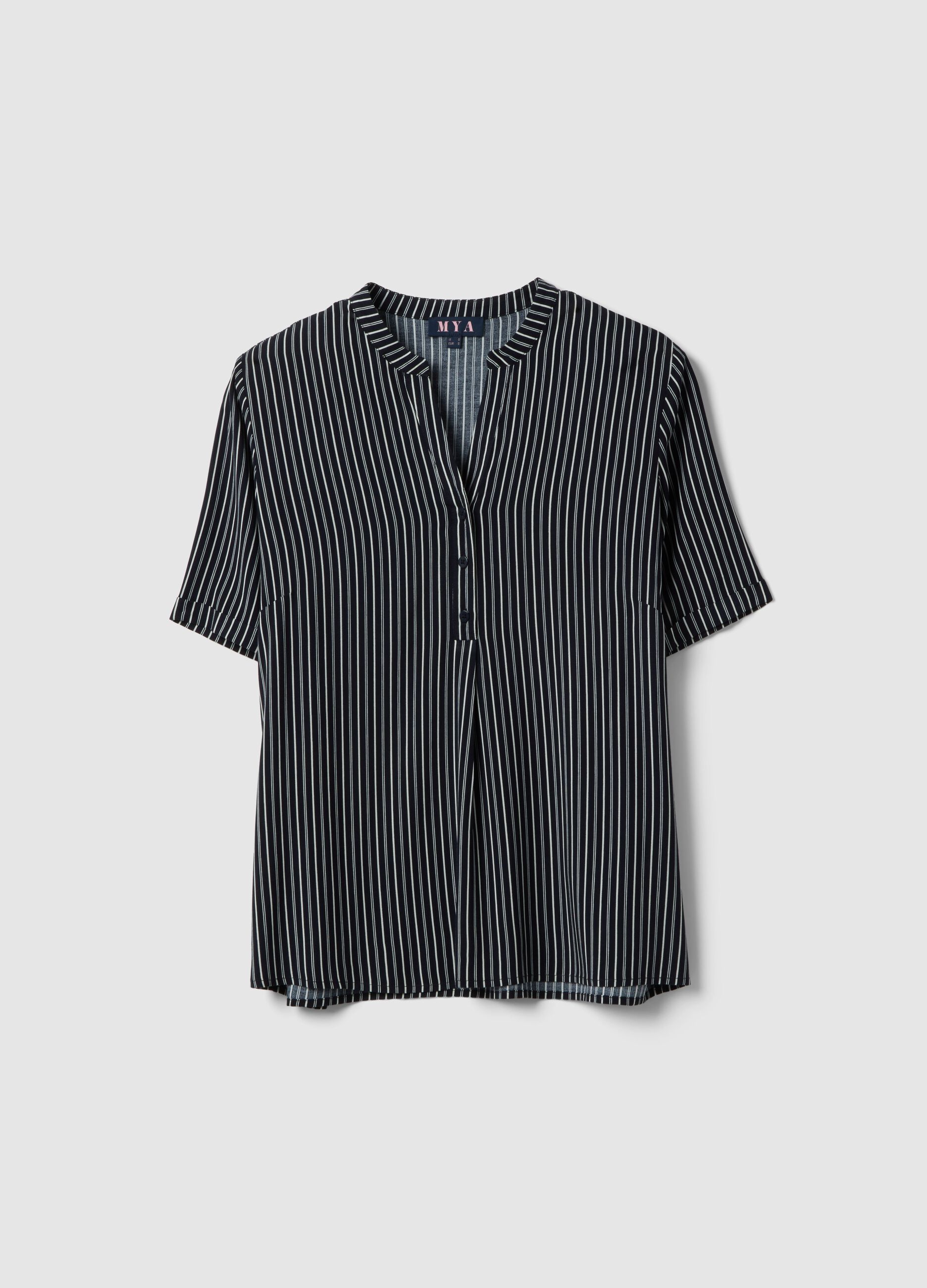 Multicolour striped regular fit pure viscose shirt with buttons