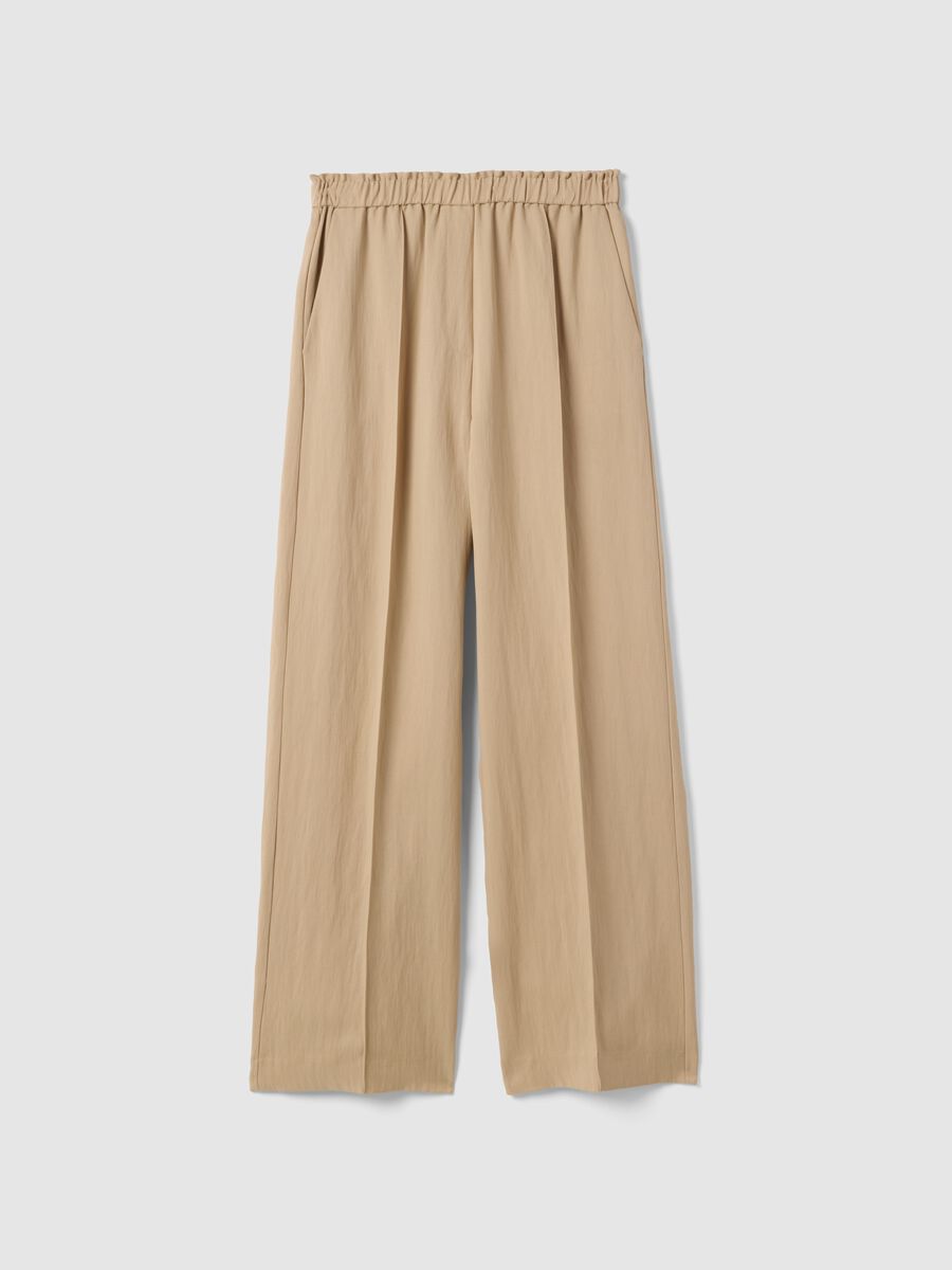 Beige wide leg jogger trousers in Lyocell and viscose blend_5