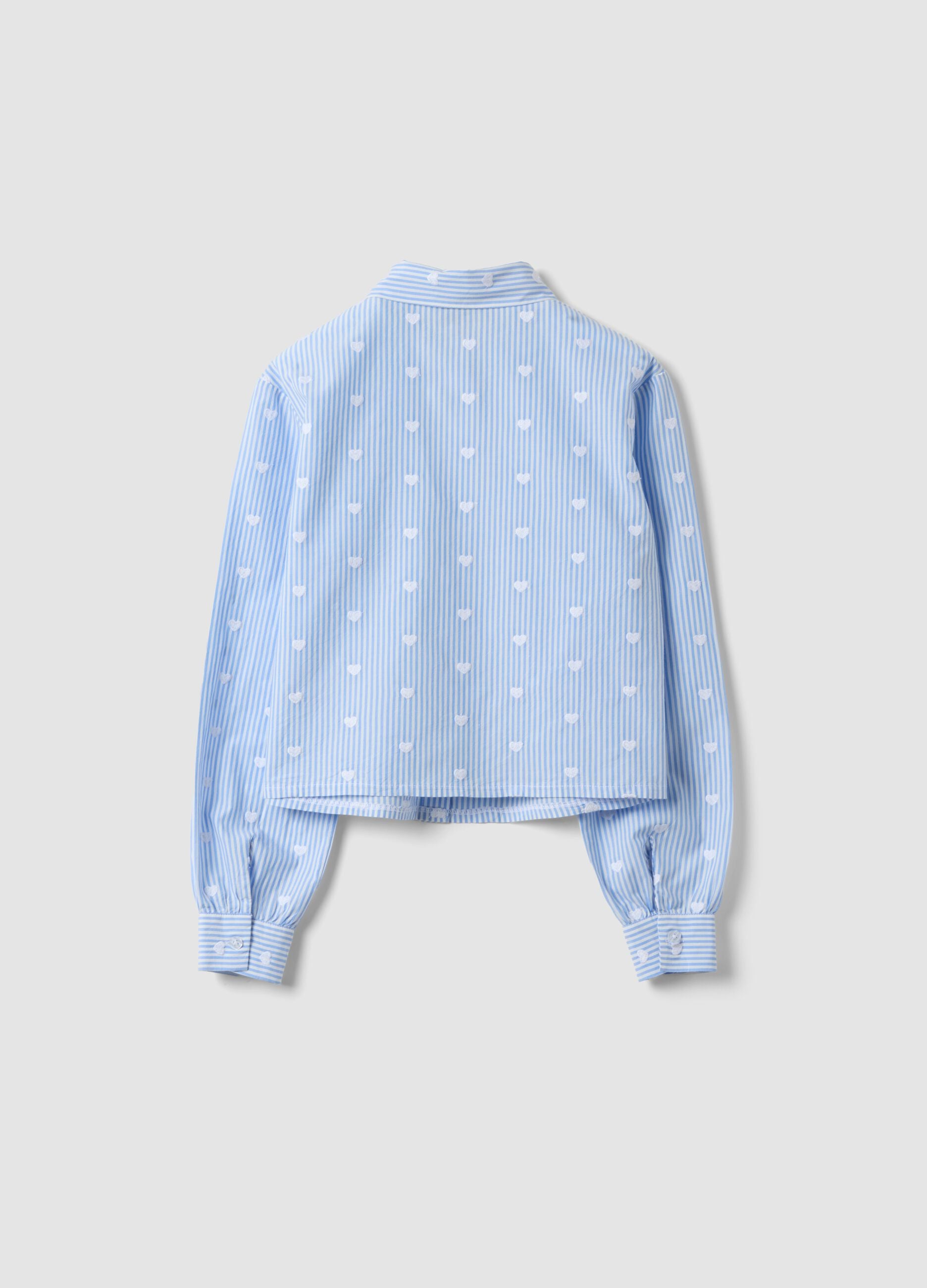 Blue striped pure cotton shirt with hearts for girls