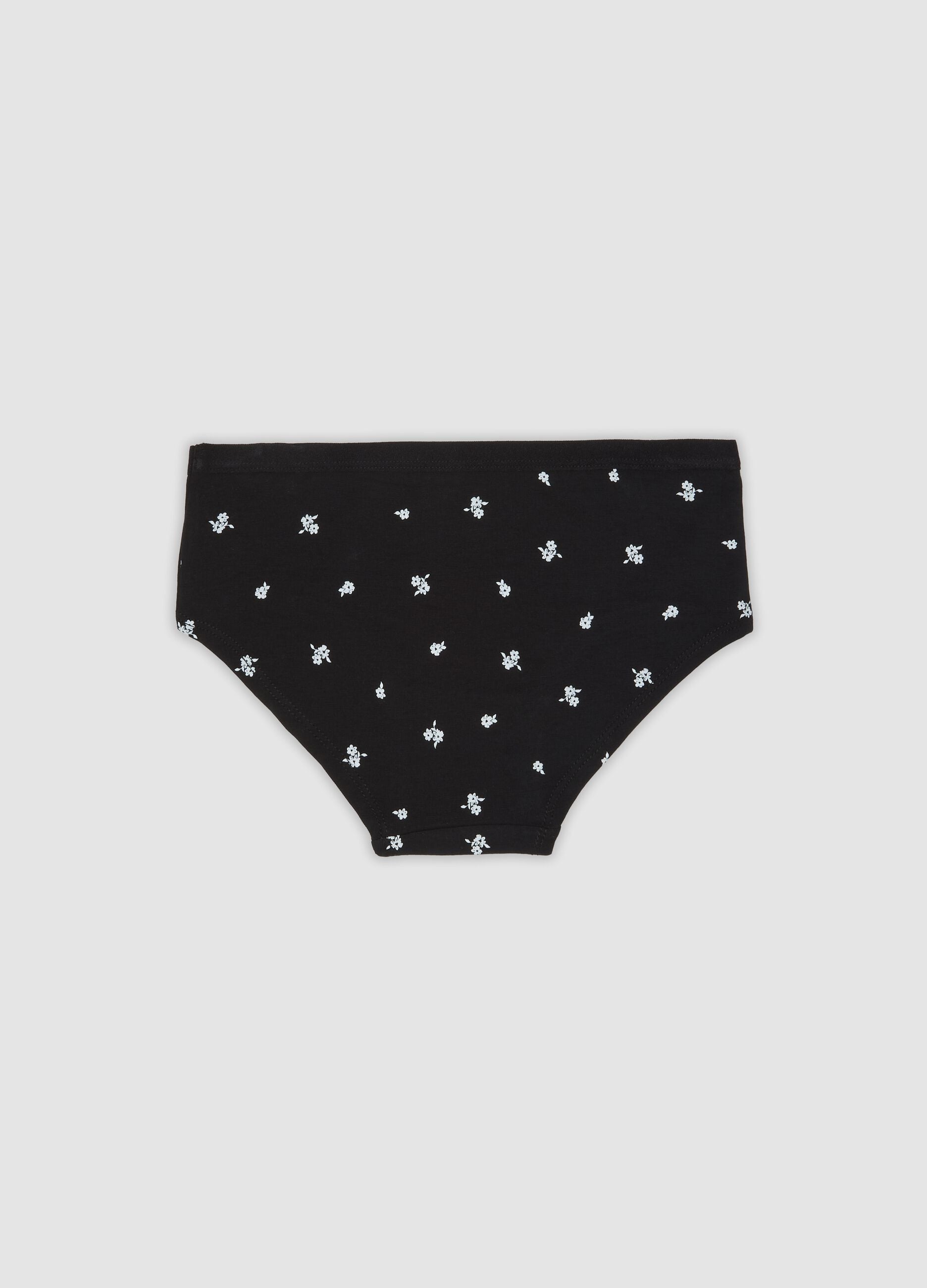 Black stretch organic cotton culotte briefs with floral print