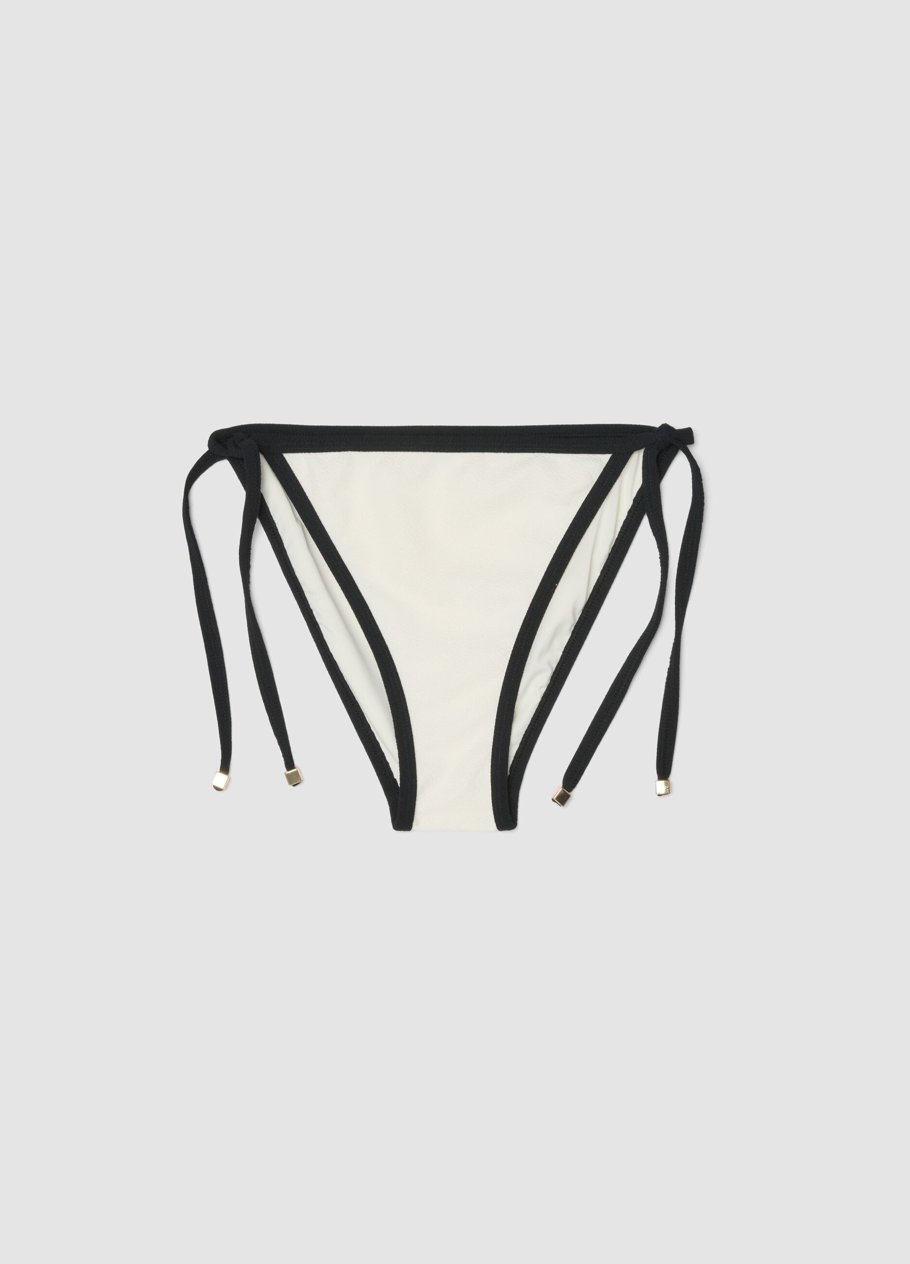 Black and white stretch bikini bottoms with tie sides