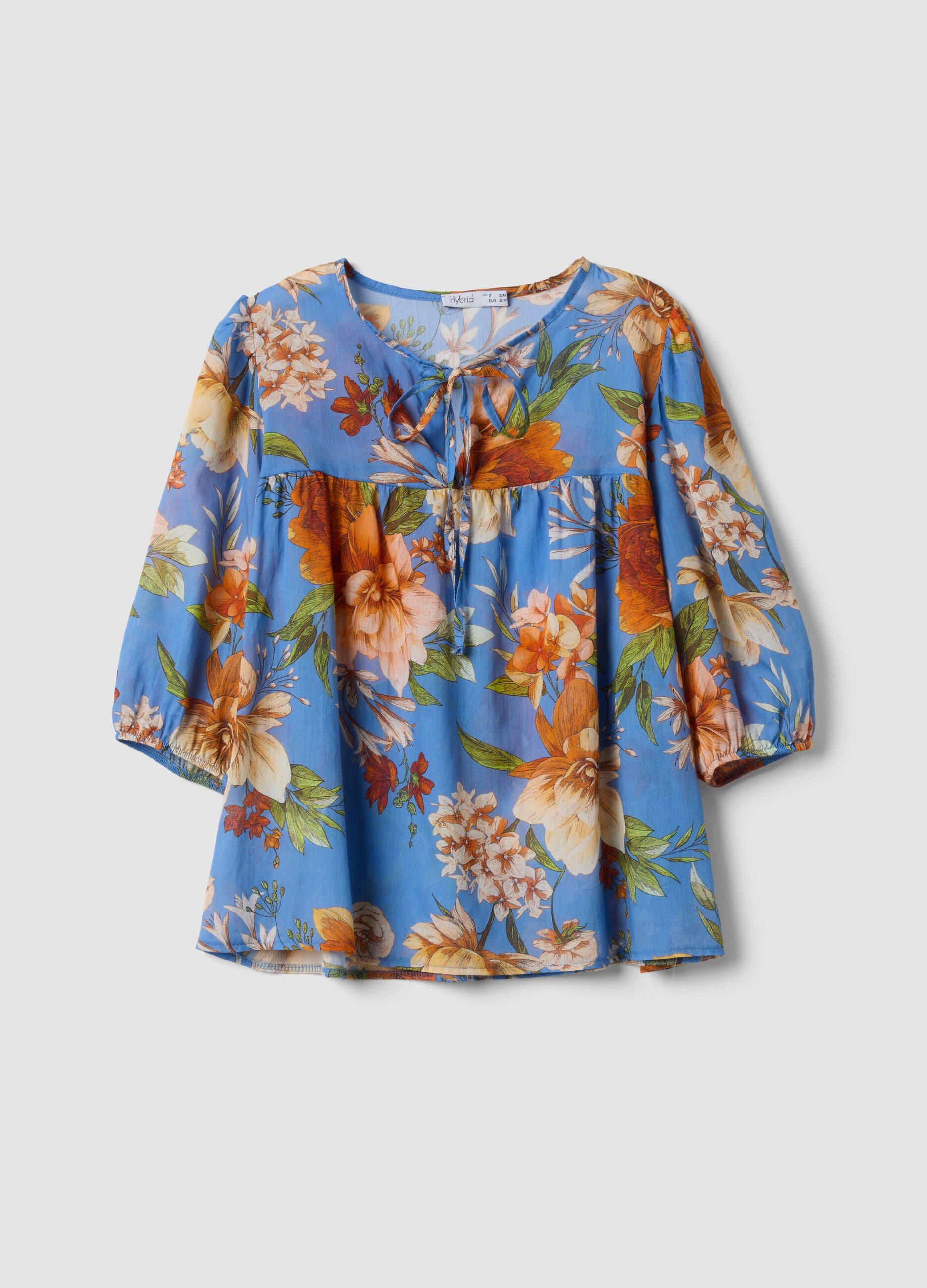 Blue floral blouse in pure cotton