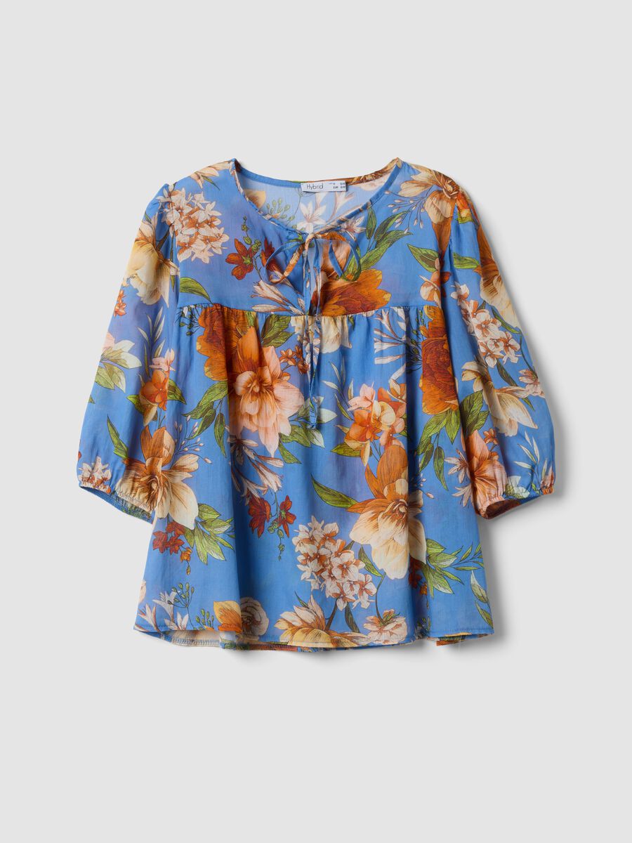 Blue floral blouse in pure cotton_4