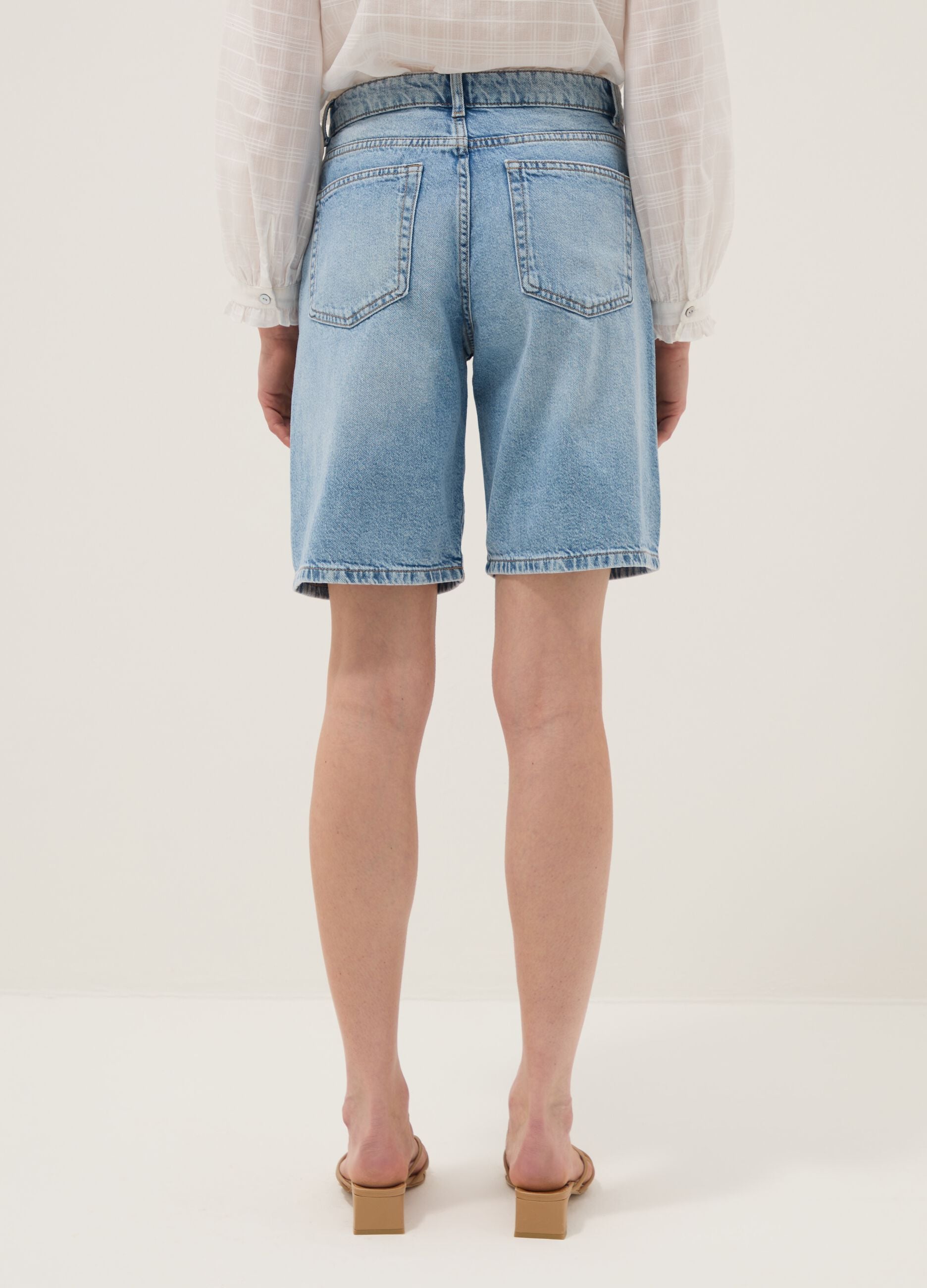 Pure cotton denim blue wide leg shorts