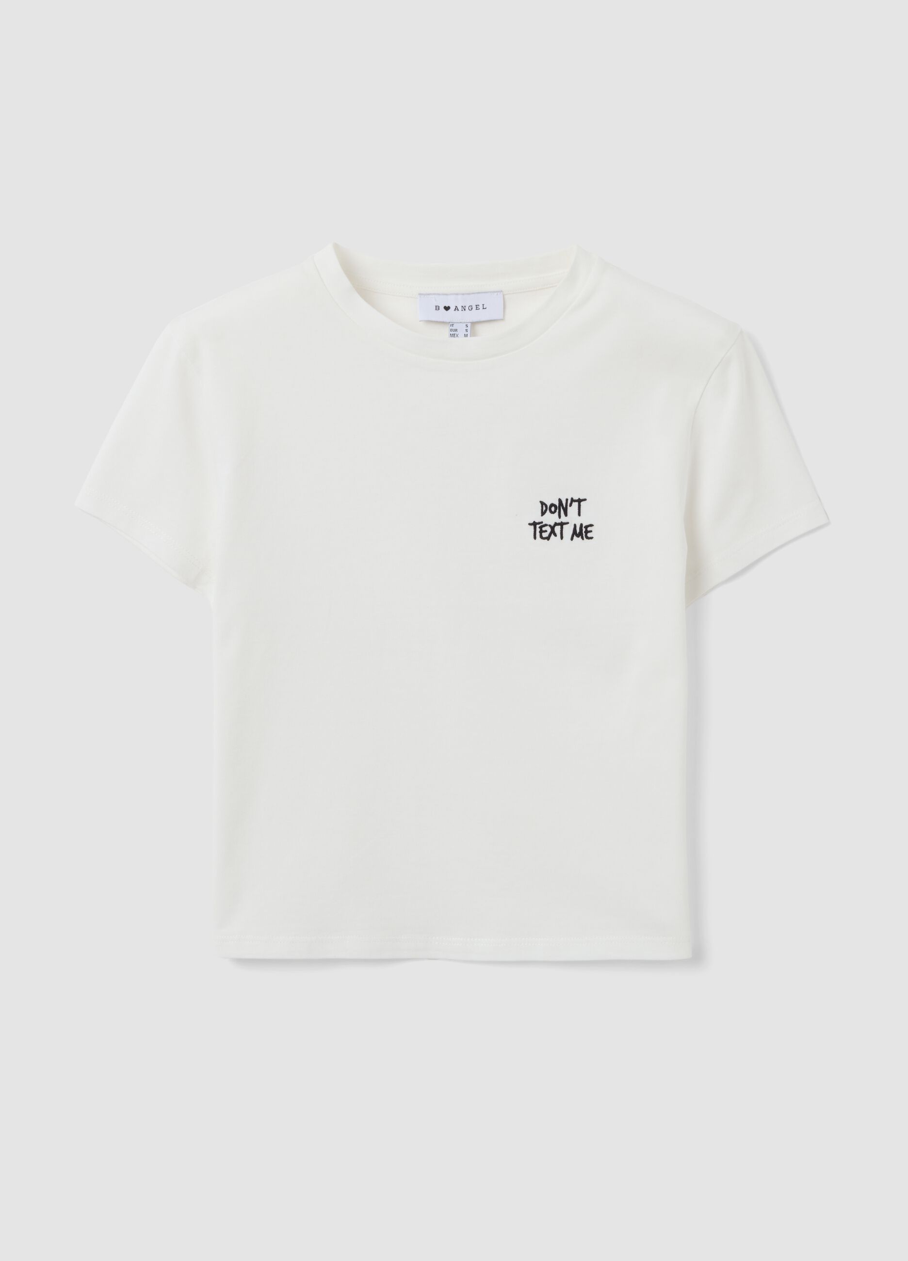 White cropped pure cotton graphic T-shirt, regular fit