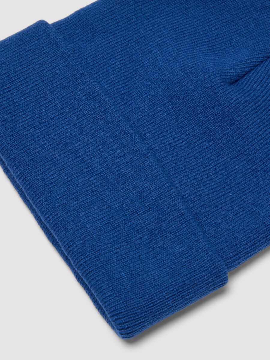 Blue jersey knit beanie with turn-up_1