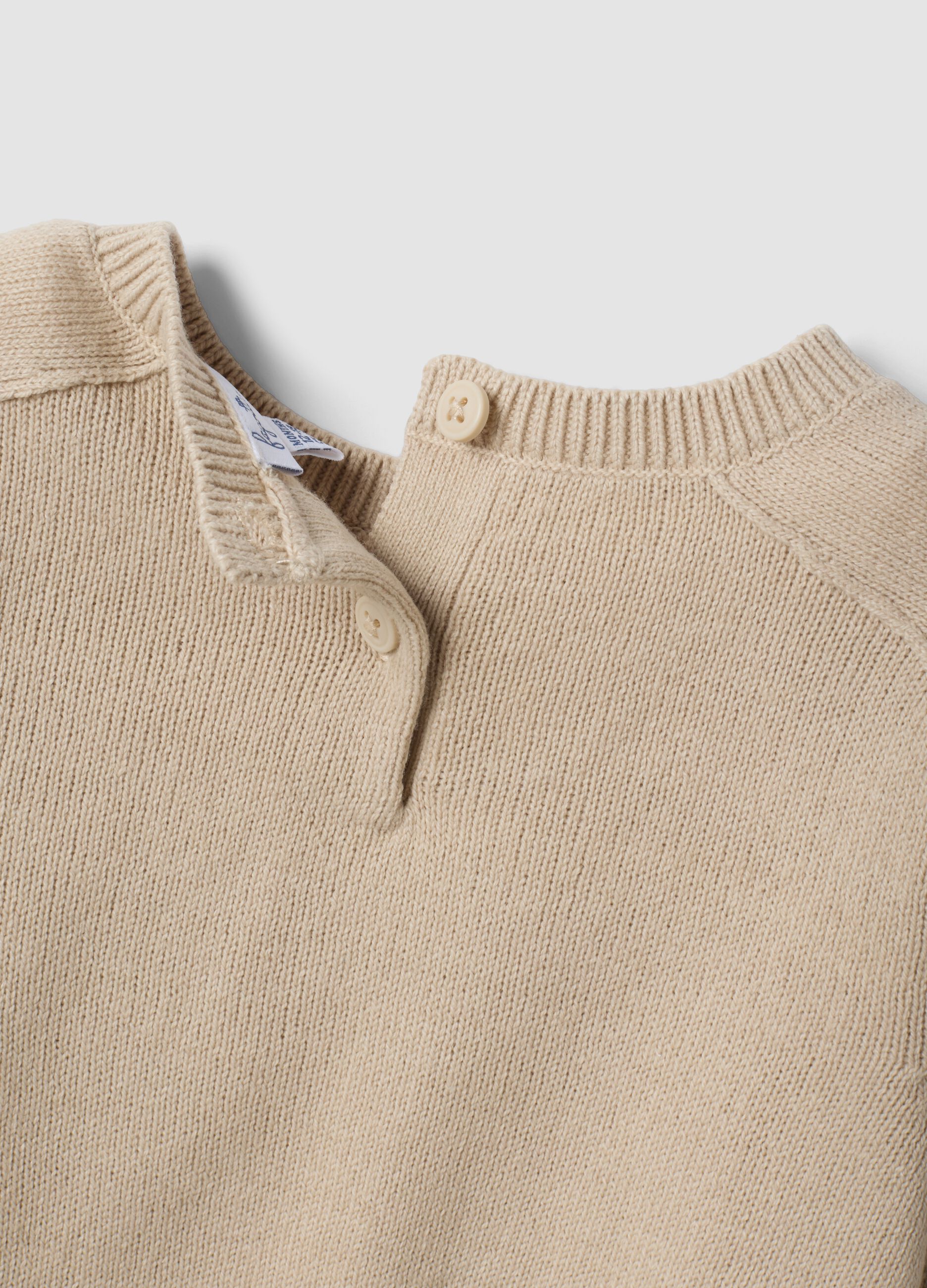 Beige cotton-blend crew-neck jumper for baby boy