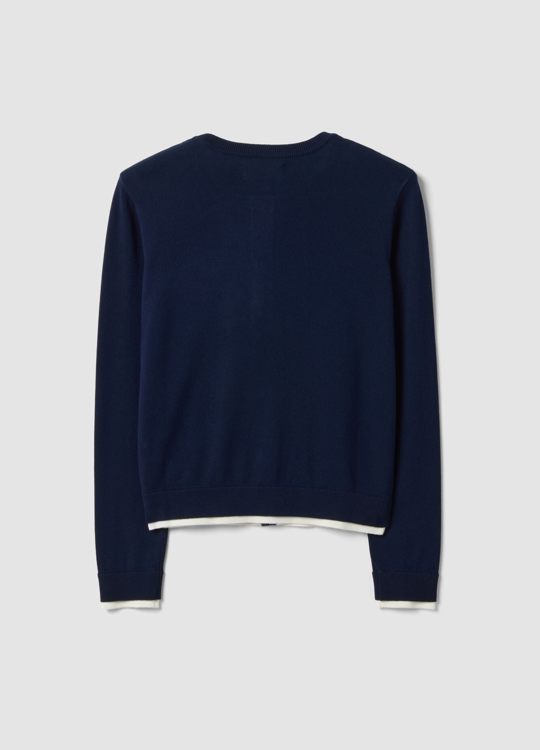 Blue viscose-blend cardigan in plain knit
