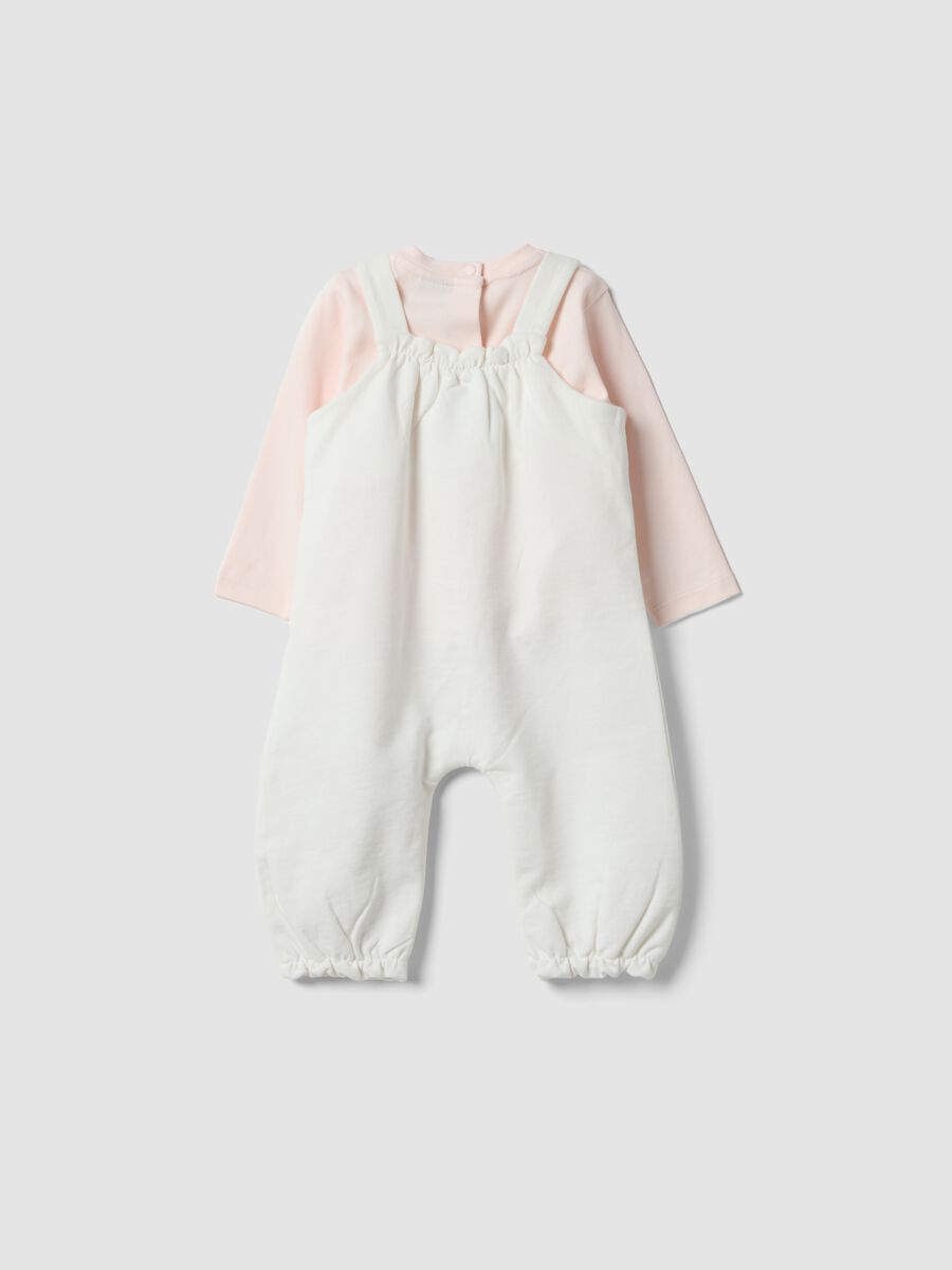 White and pink organic cotton set with The Aristocats embroidery for baby girl_1
