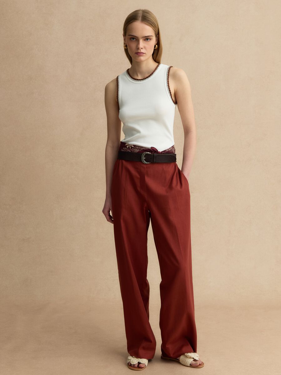 White Stretch Cotton Vest Regular Fit with Embroidered Edges_2
