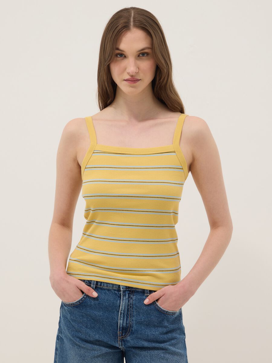 Yellow striped pure cotton regular-fit tank top_1