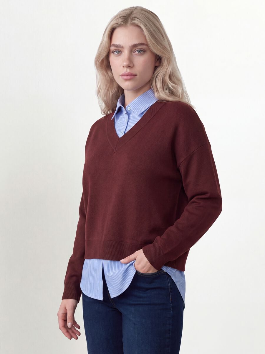Red viscose-blend top with layered look_0