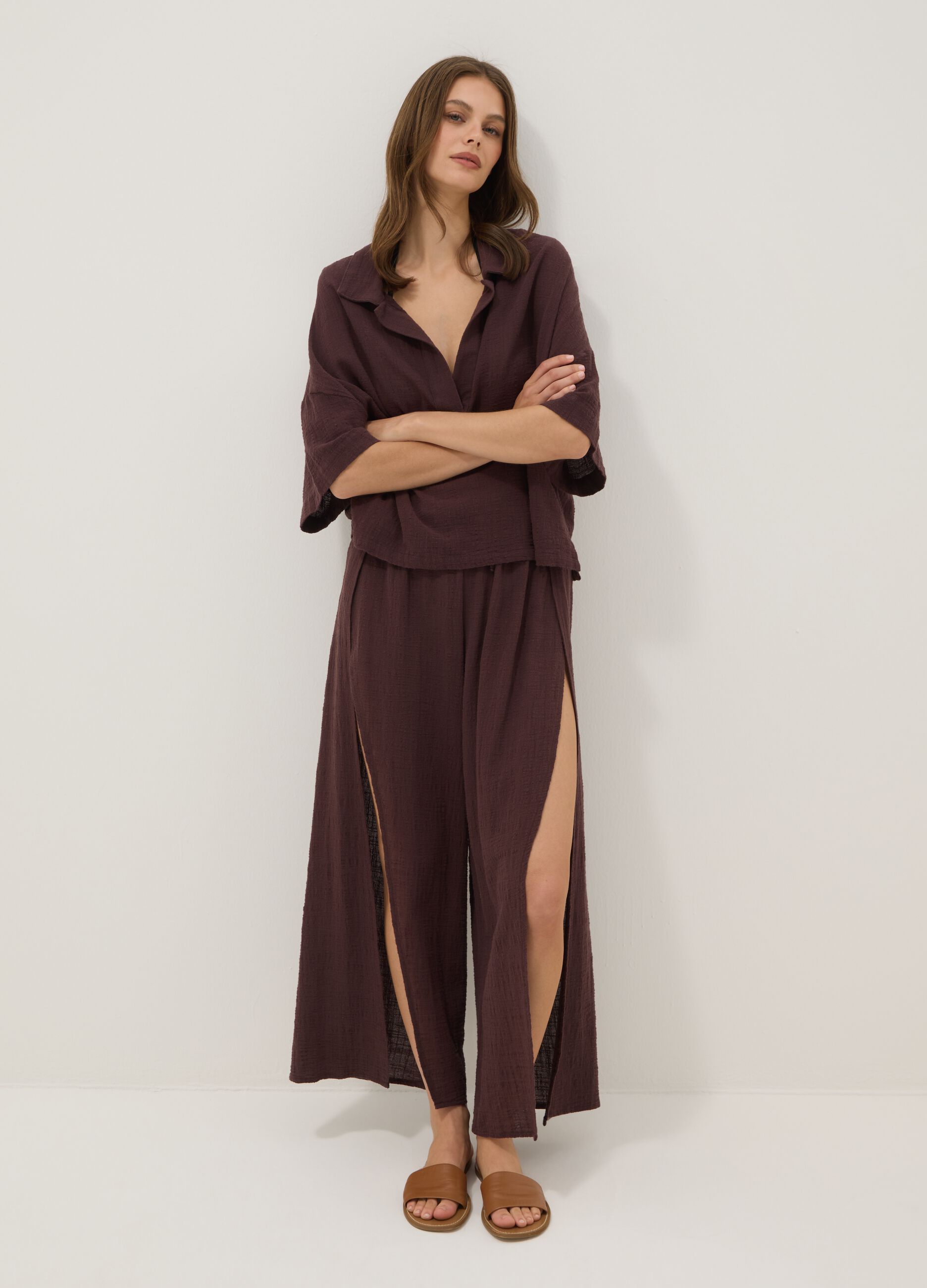 Brown pure cotton beach trousers