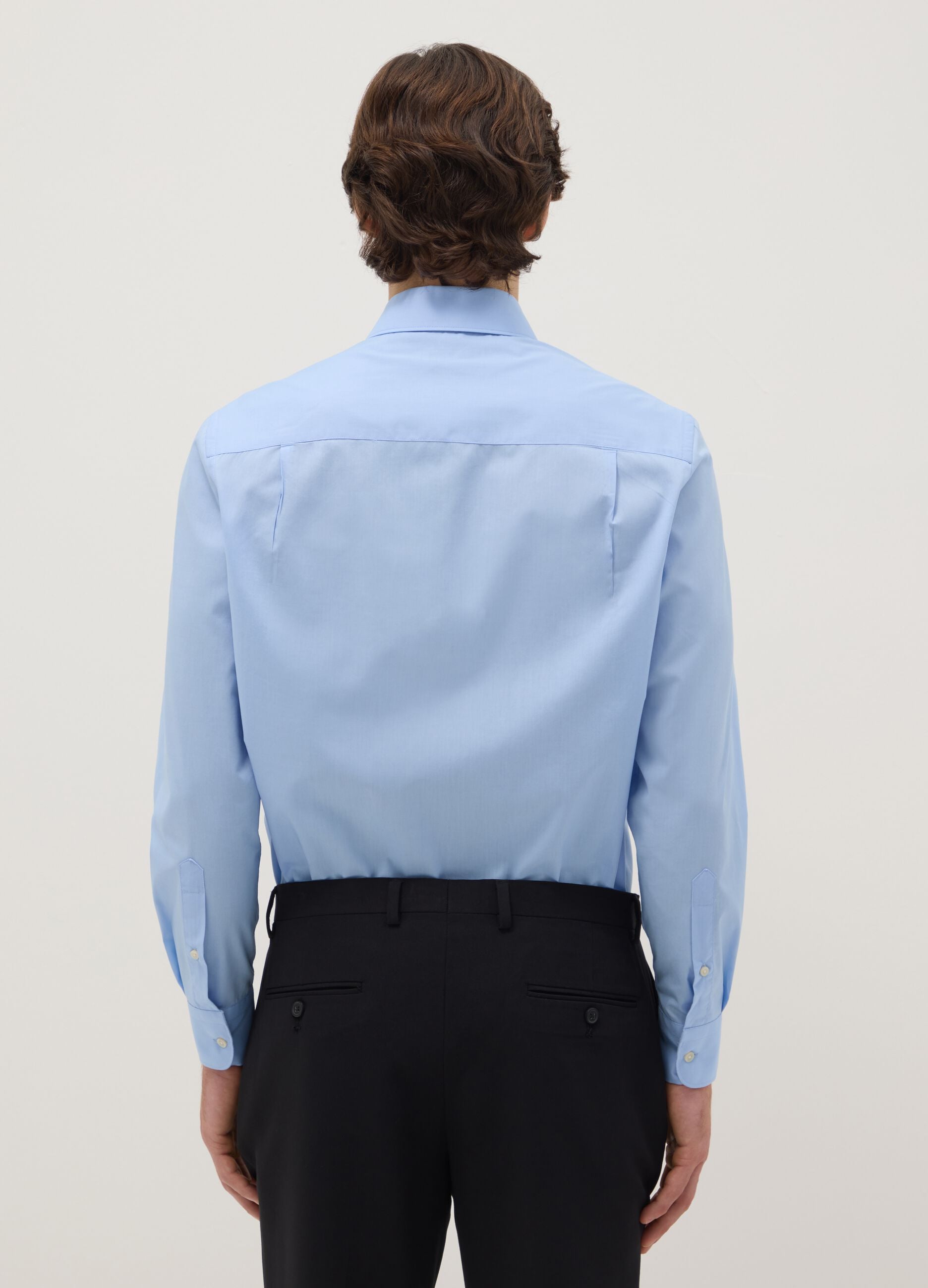Blue cotton blend regular fit shirt
