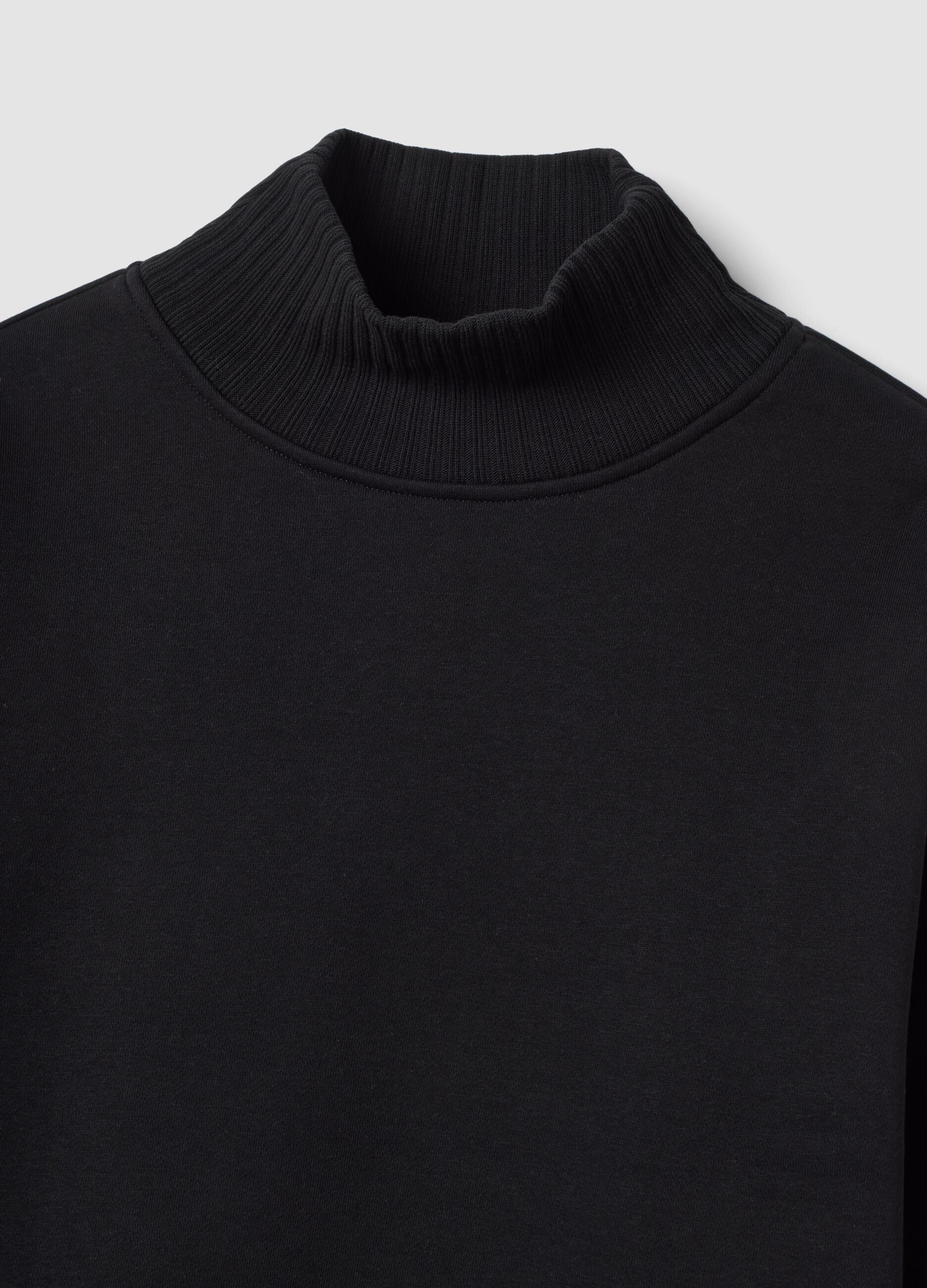 Black cropped cotton-blend fleece sweatshirt with crew neck