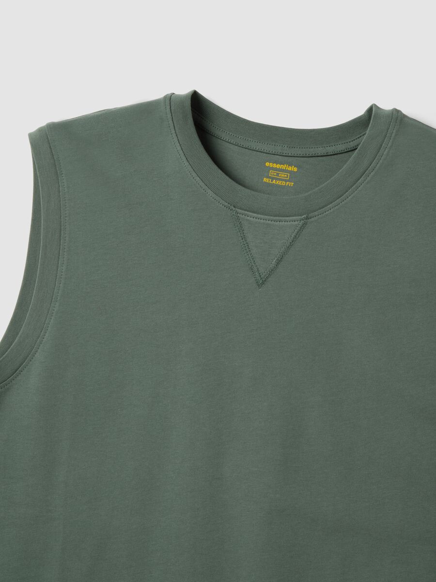 Green crew-neck pure cotton vest, relaxed fit_5