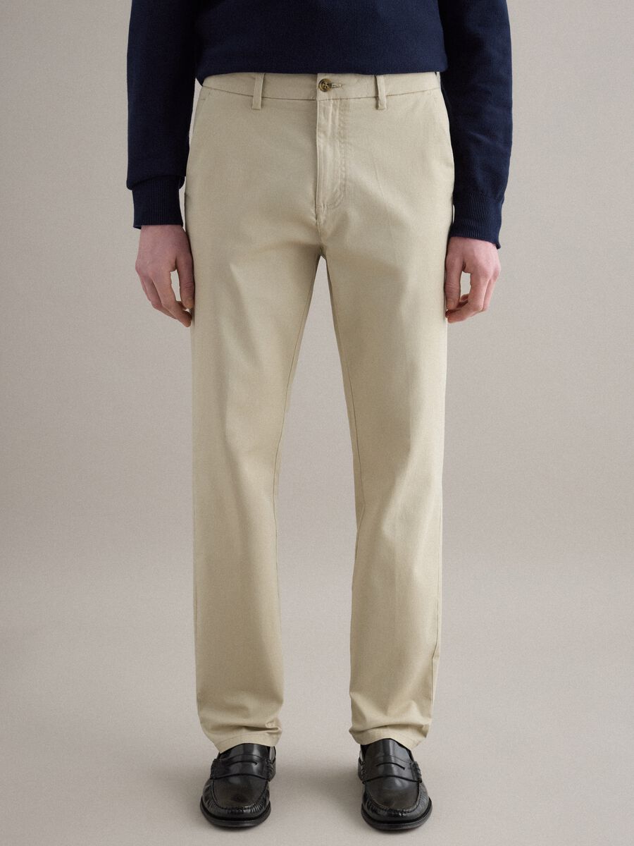 Pantaloni chino beige in cotone elasticizzato slim fit_3