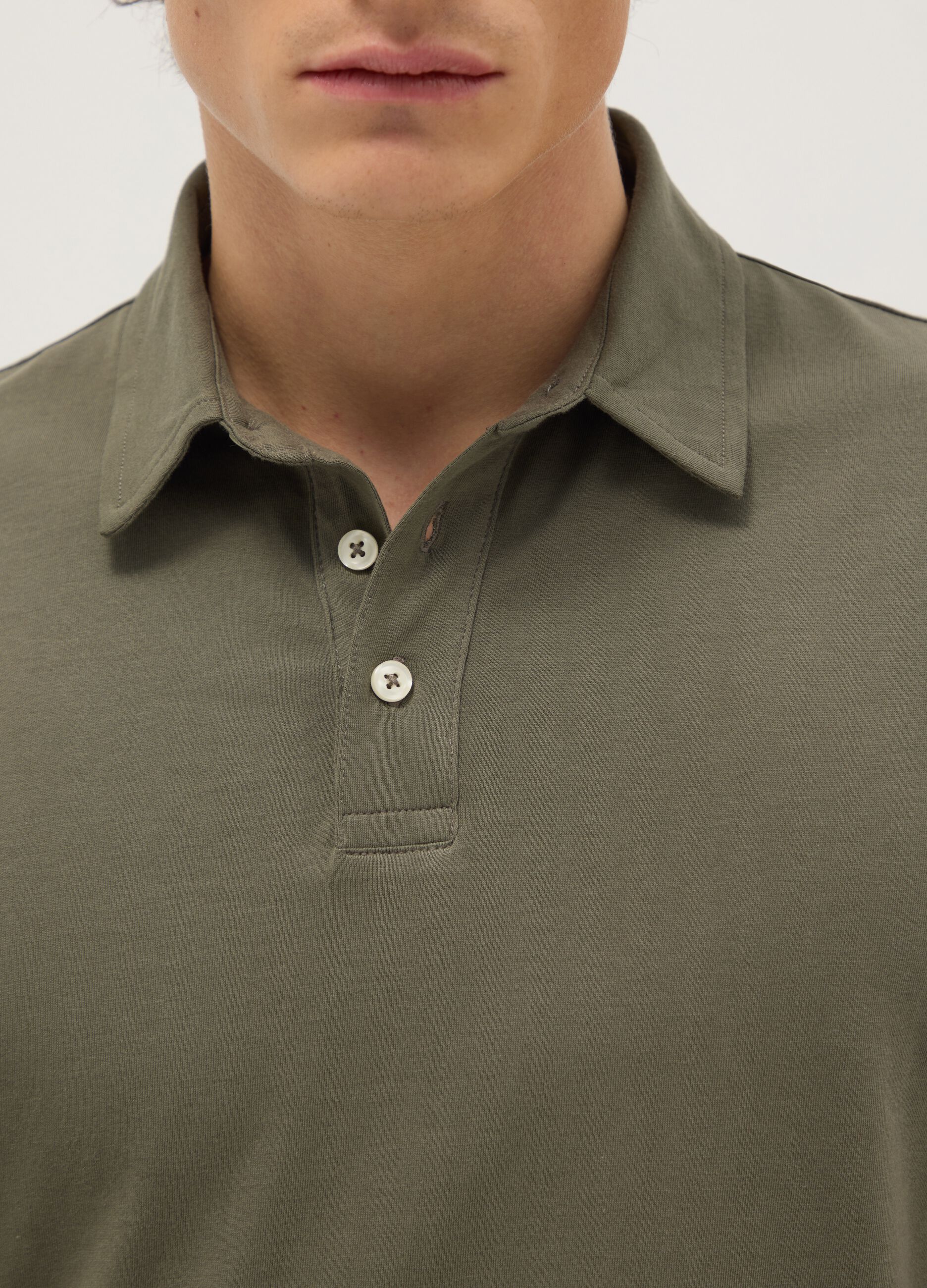 Long-sleeve green cotton polo shirt regular fit