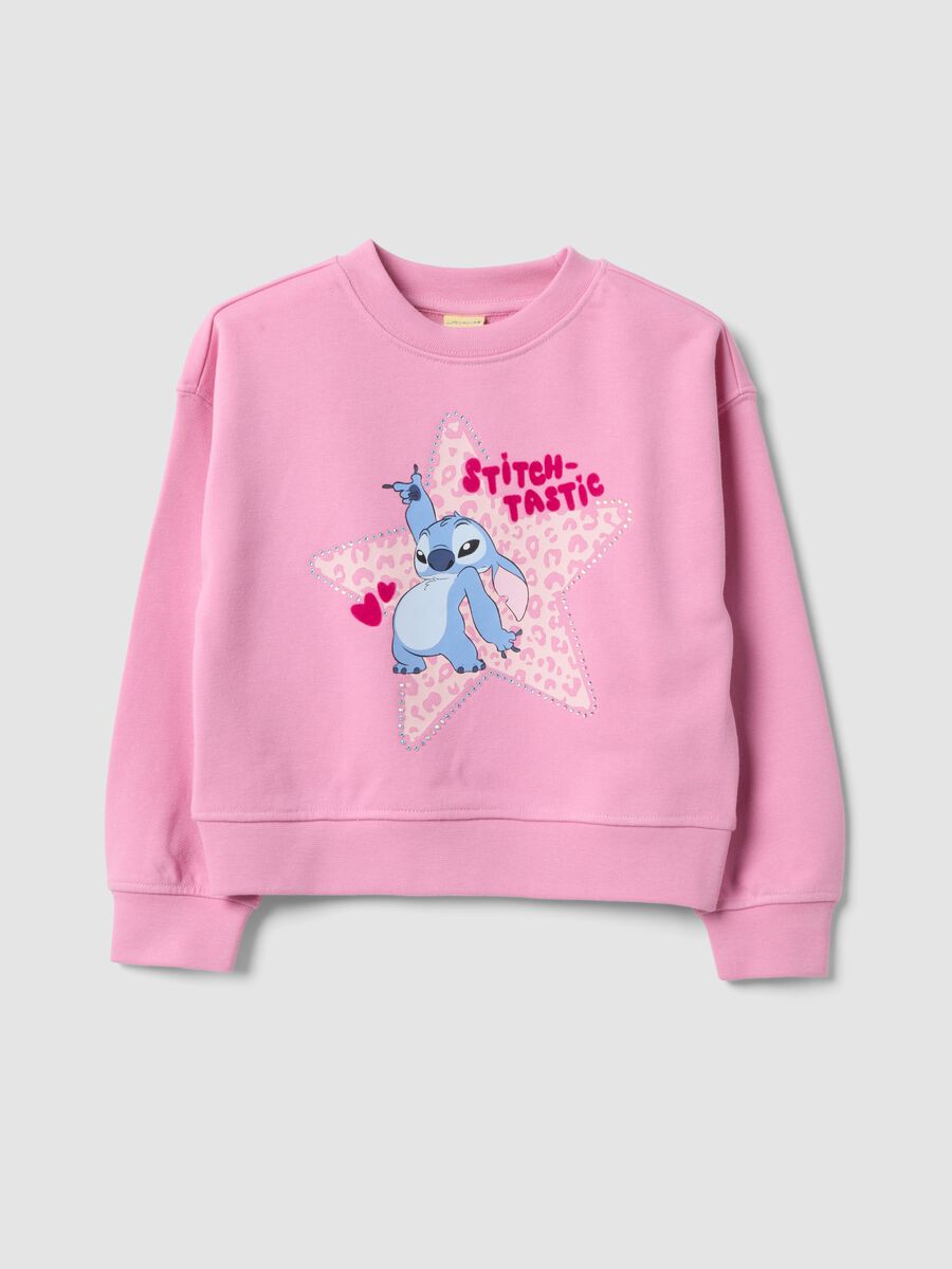 Felpa rosa in misto cotone con stampa frontale Lilo & Stitch per bambina_0