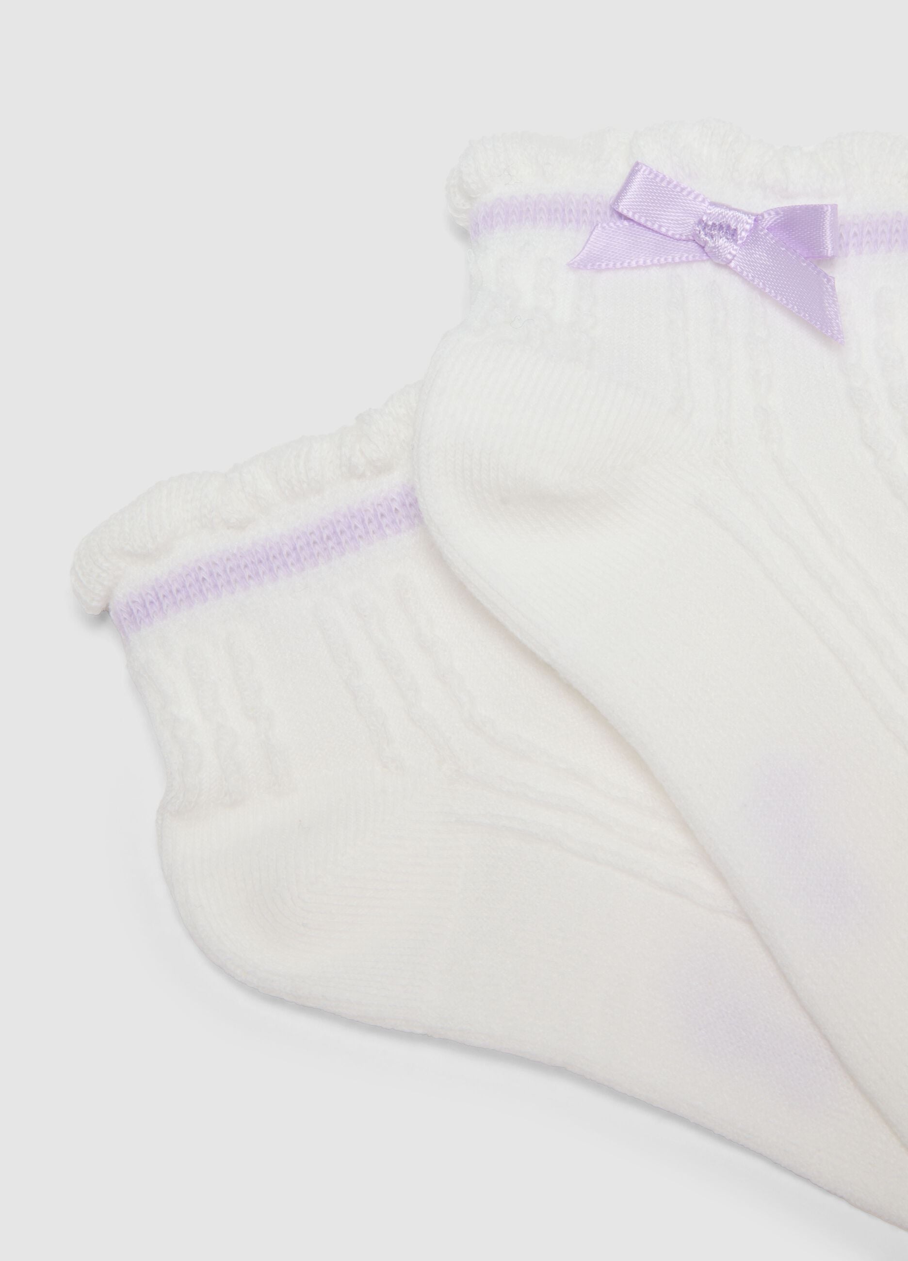 Twin pack girls' white cotton blend socks with bow