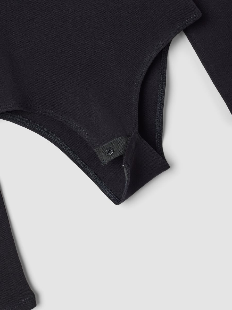 Black fitted stretch-cotton bodysuit with crew neck_5
