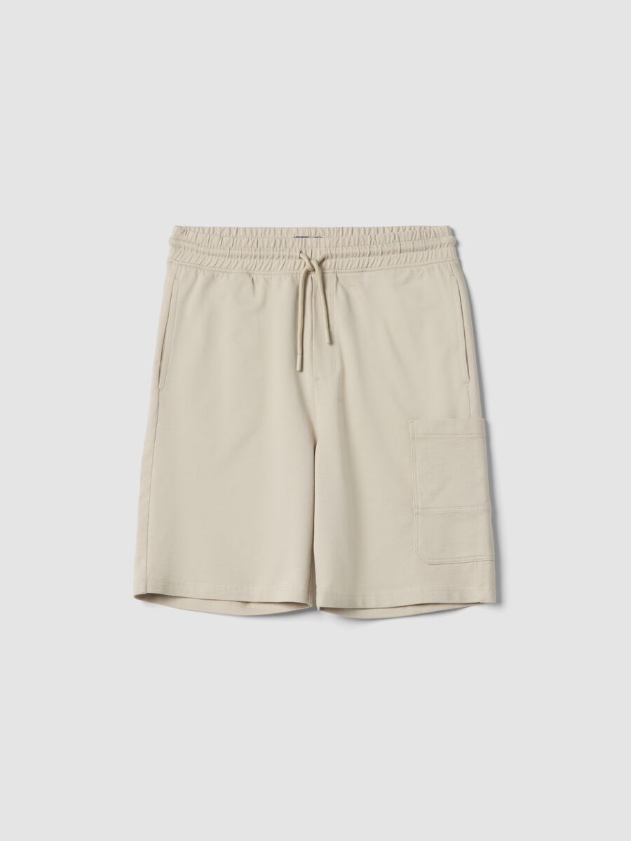 Shorts cargo in puro cotone beige da ragazzo oversize fit_3