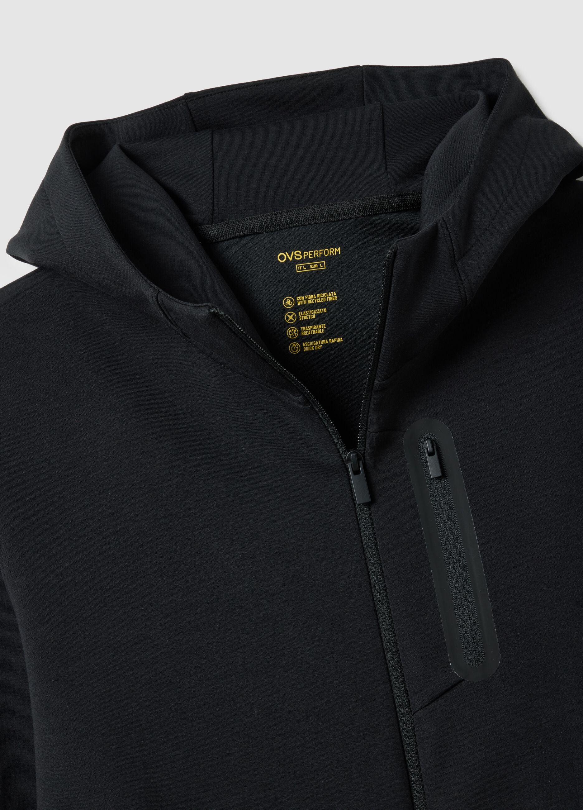 Black regular fit hoodie with front zip collar