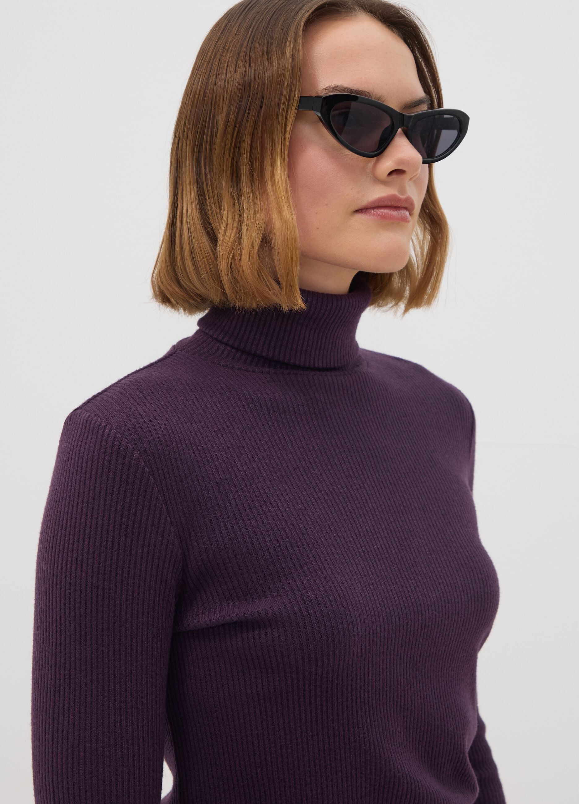 Purple ribbed viscose-blend crew-neck top