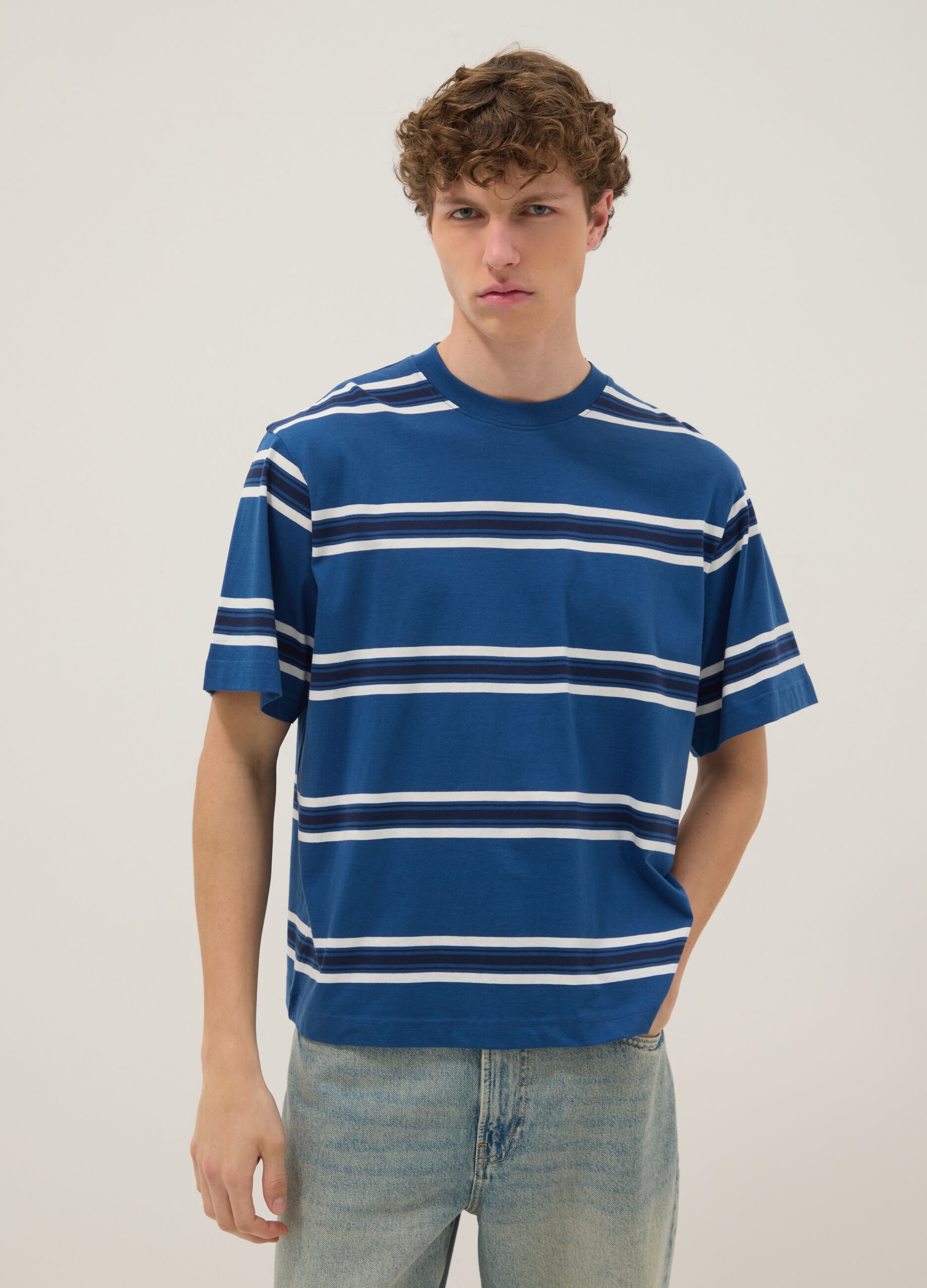Blue striped pure cotton T-shirt
