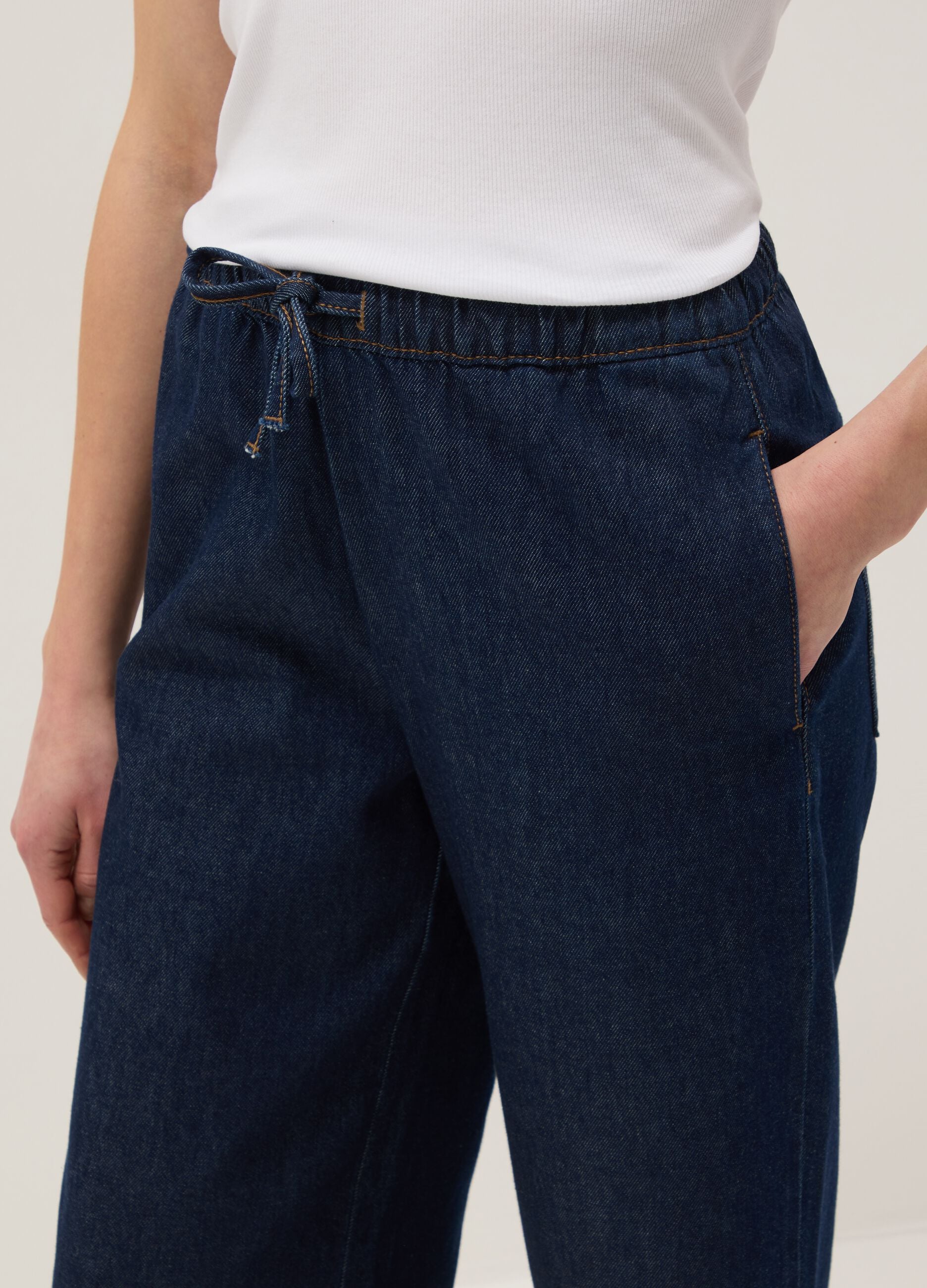 Pure Cotton Blue Denim Jogger Trousers Regular Fit