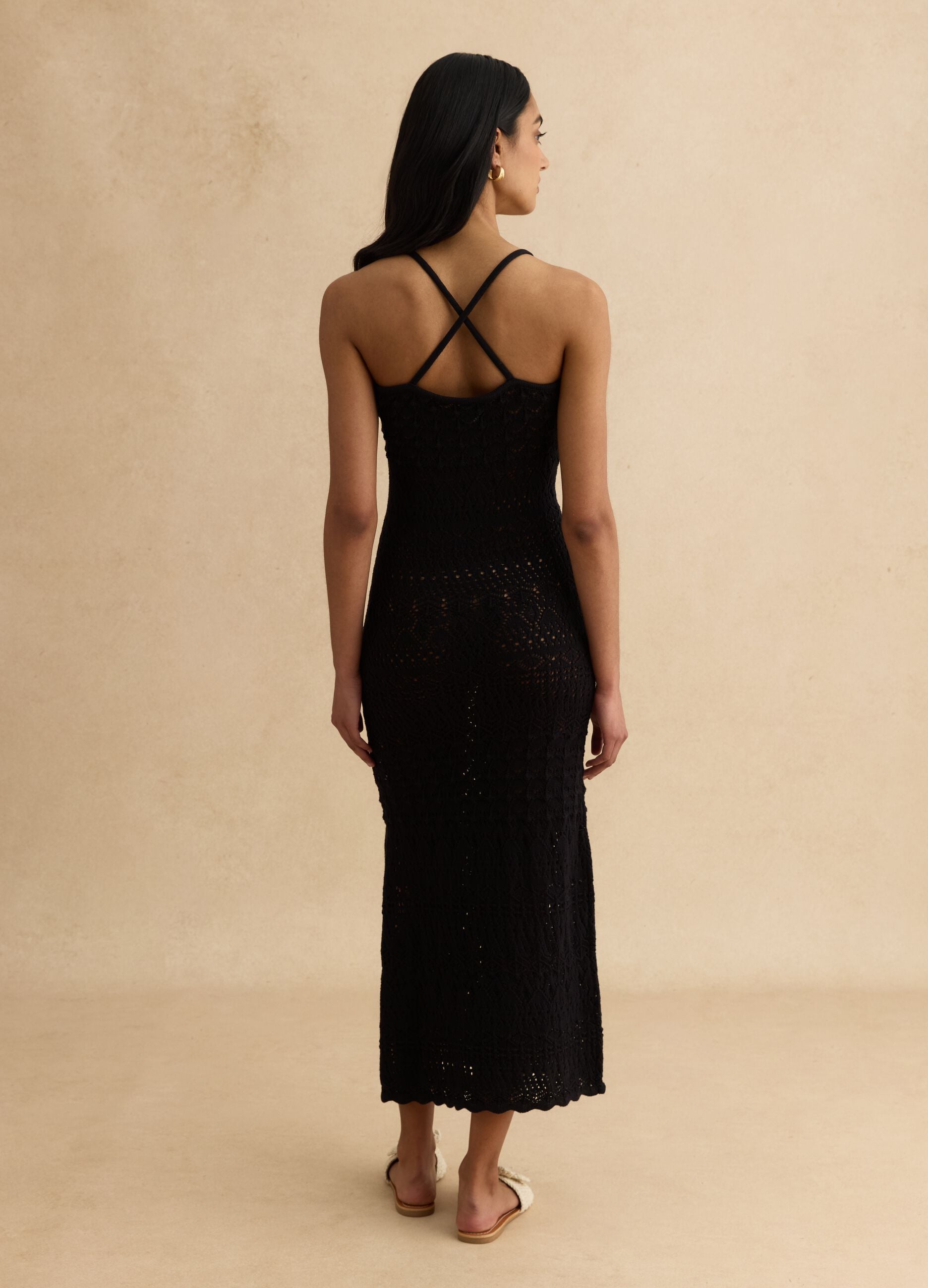 Pure cotton black dress with deep v-neck
