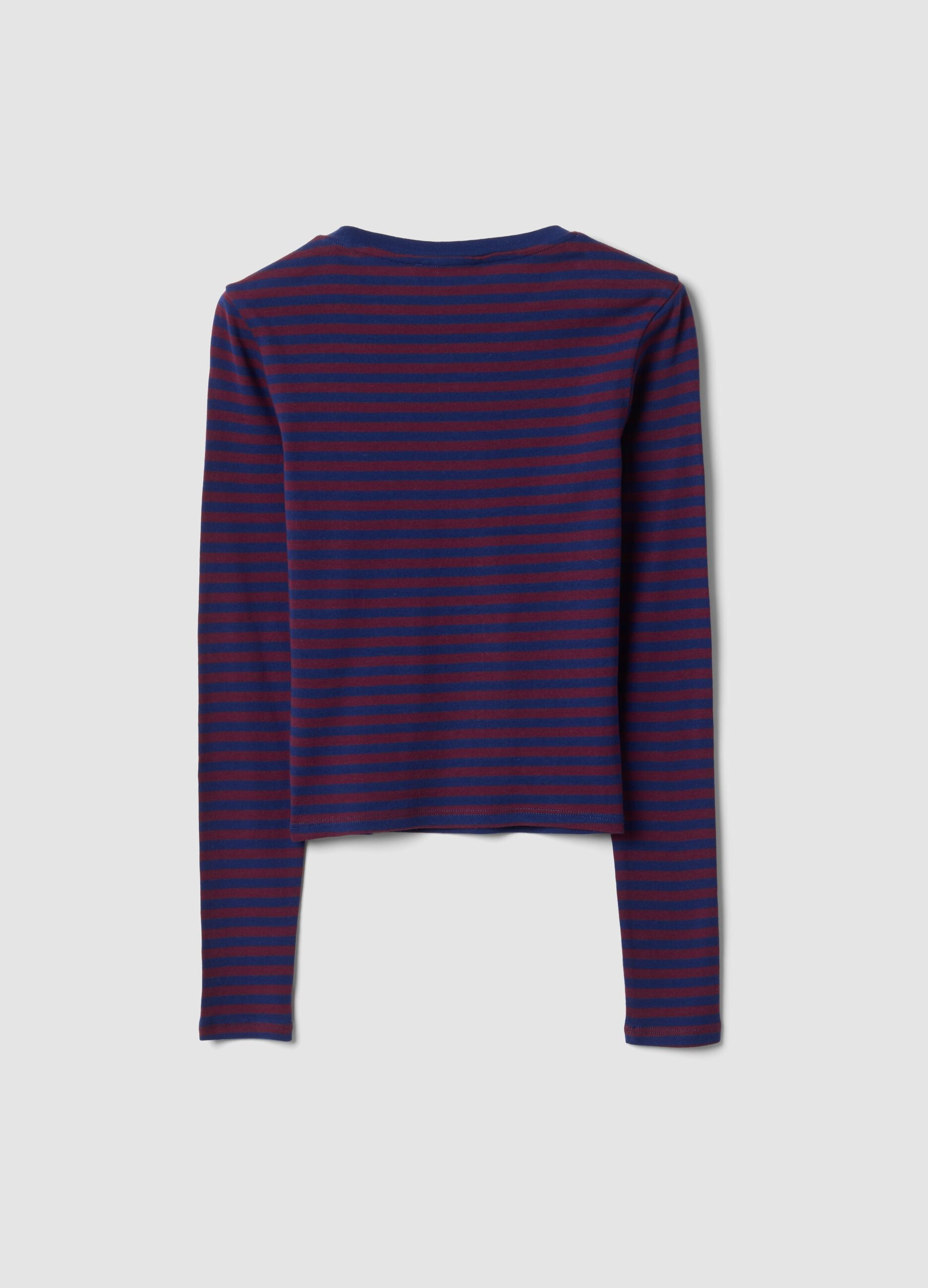 Purple striped pure cotton crew-neck T-shirt