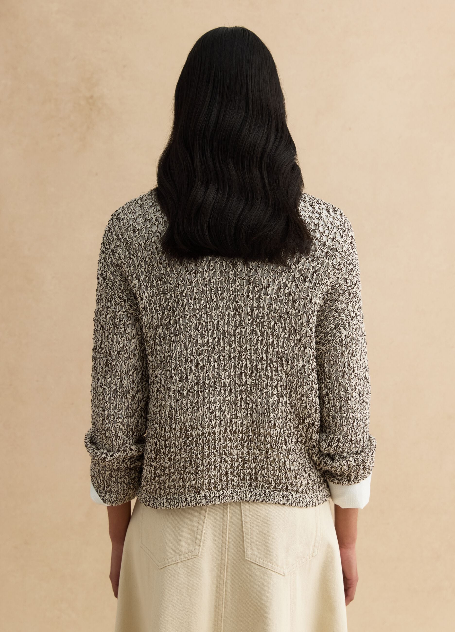 Multicolour cotton blend regular fit pullover with knitted design