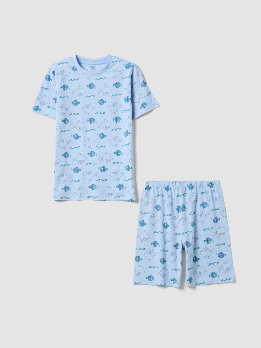 Blue pure organic cotton boys&rsquo; pyjamas with fish print_0
