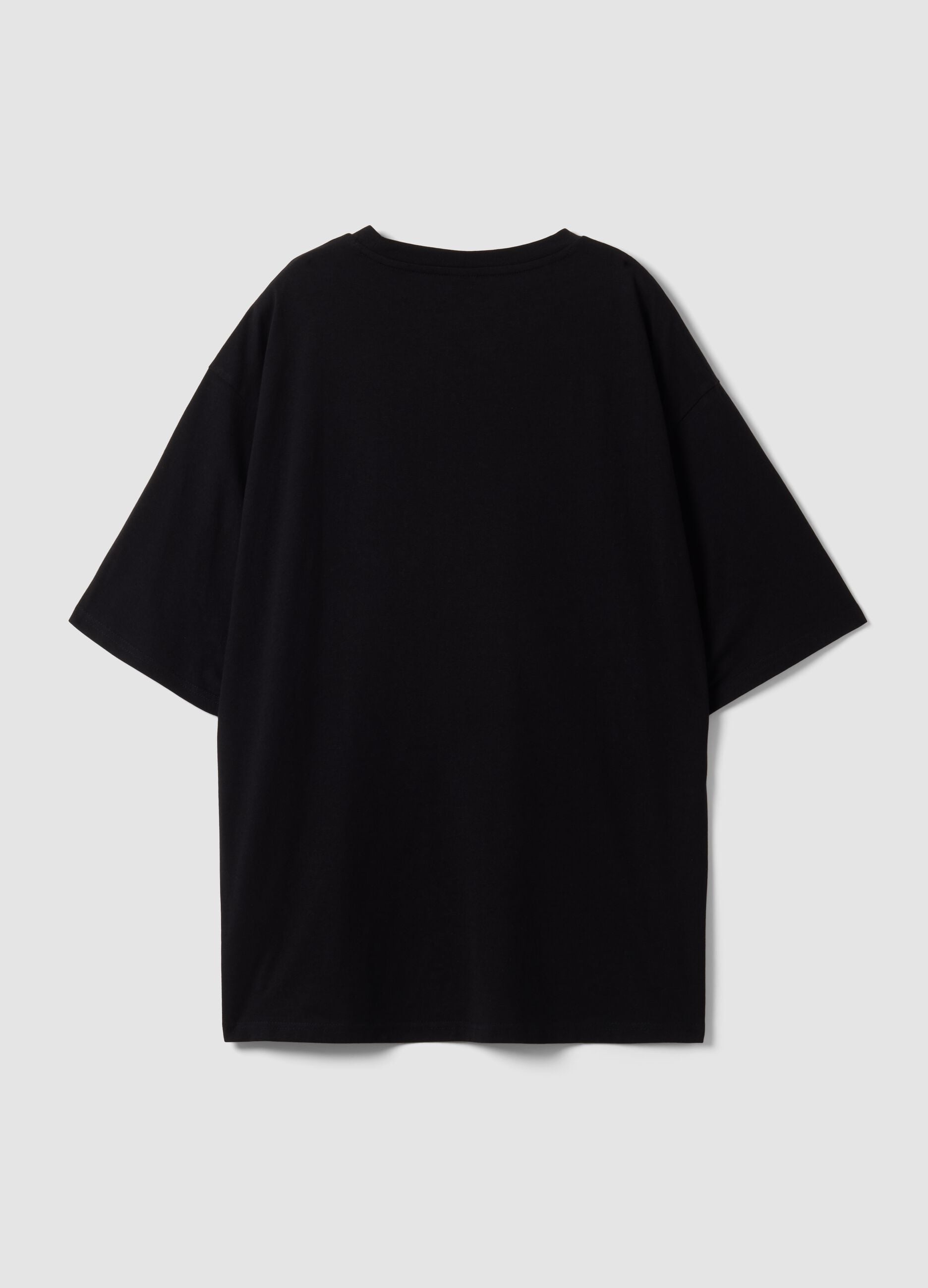 Black pure cotton T-shirt with front logo