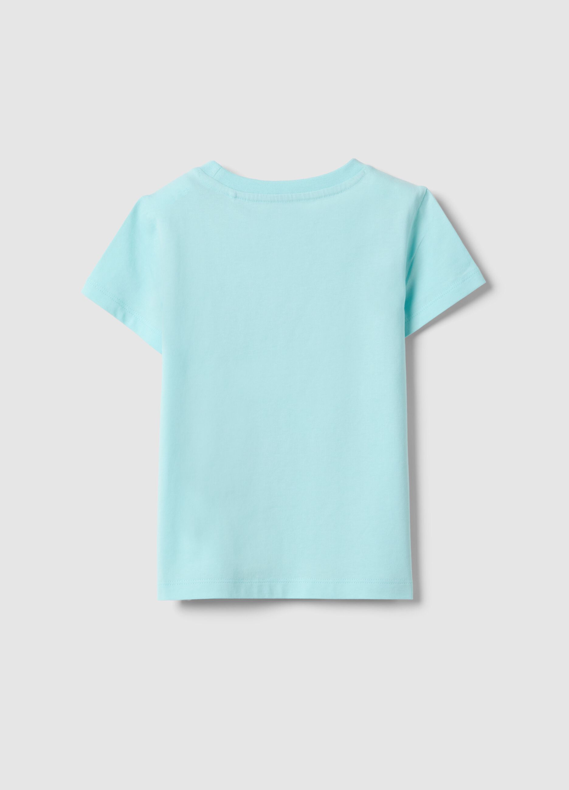 Girls' pure cotton blue T-shirt, regular fit with print