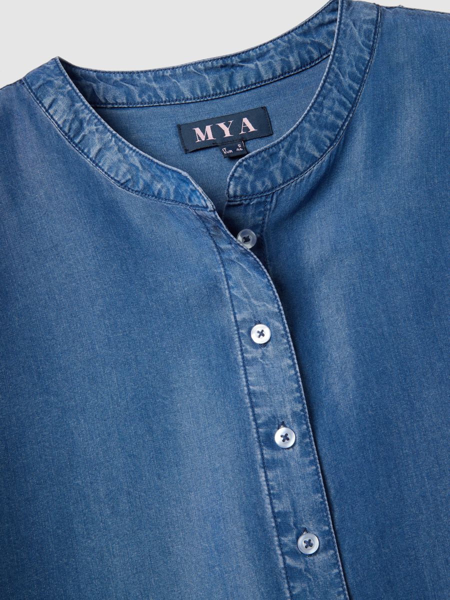 Pure Blue Lyocell Blouse Regular Fit with Mandarin Collar_5