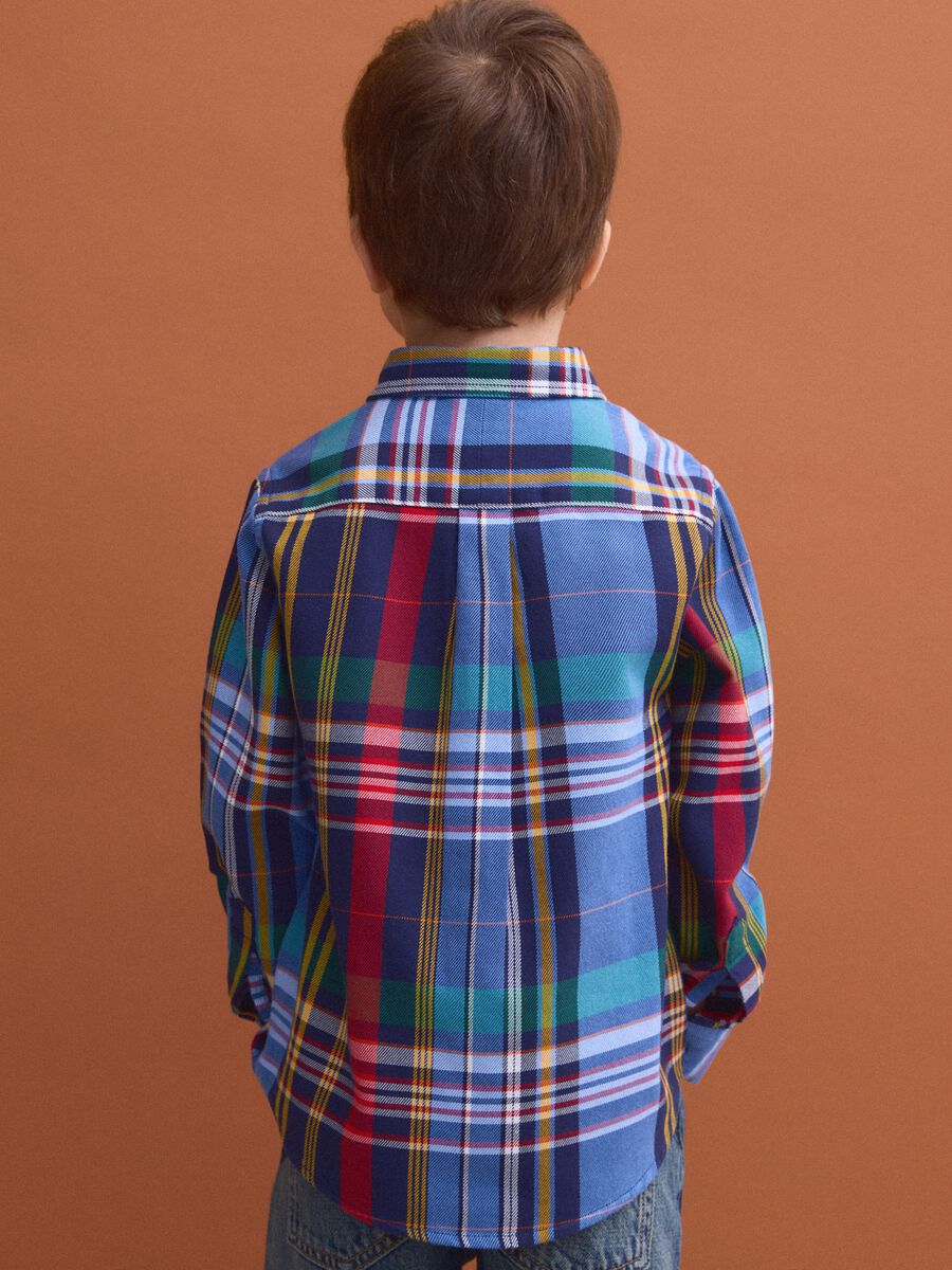 Multicolour pure cotton checked shirt with classic button-down collar_2