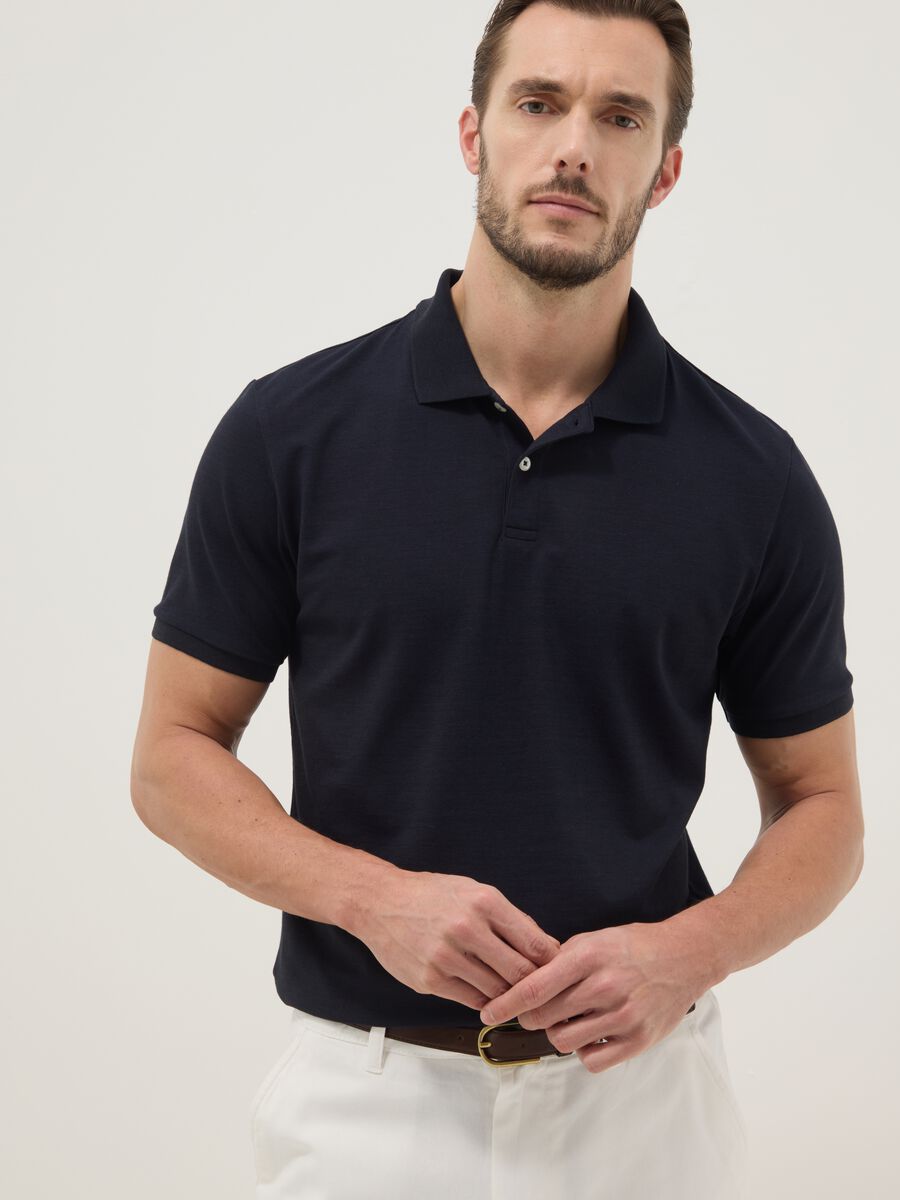 Black regular fit stretch cotton-blend polo_1