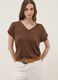 Brown stretch viscose V-neck T-shirt_0
