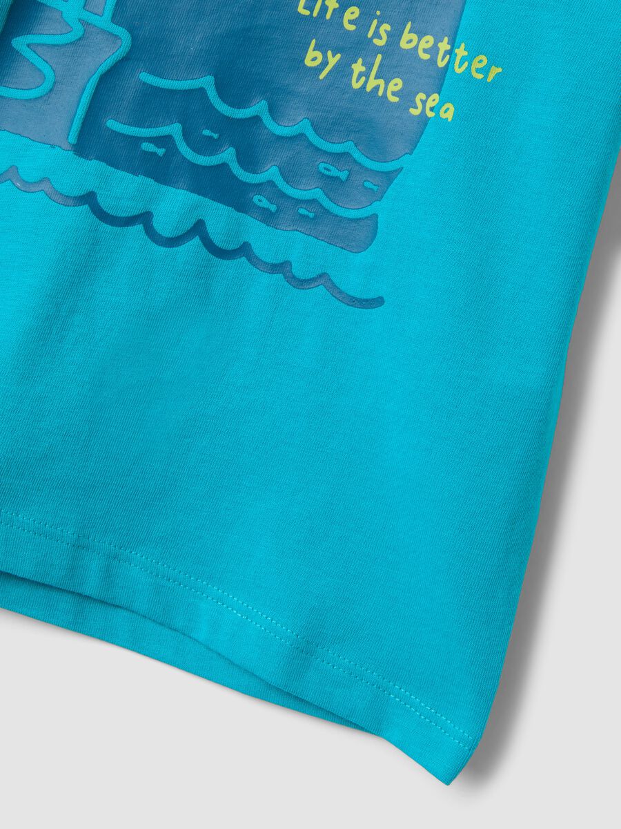 T-shirt azzurra in puro cotone organico con stampa regular fit per bimbo_3