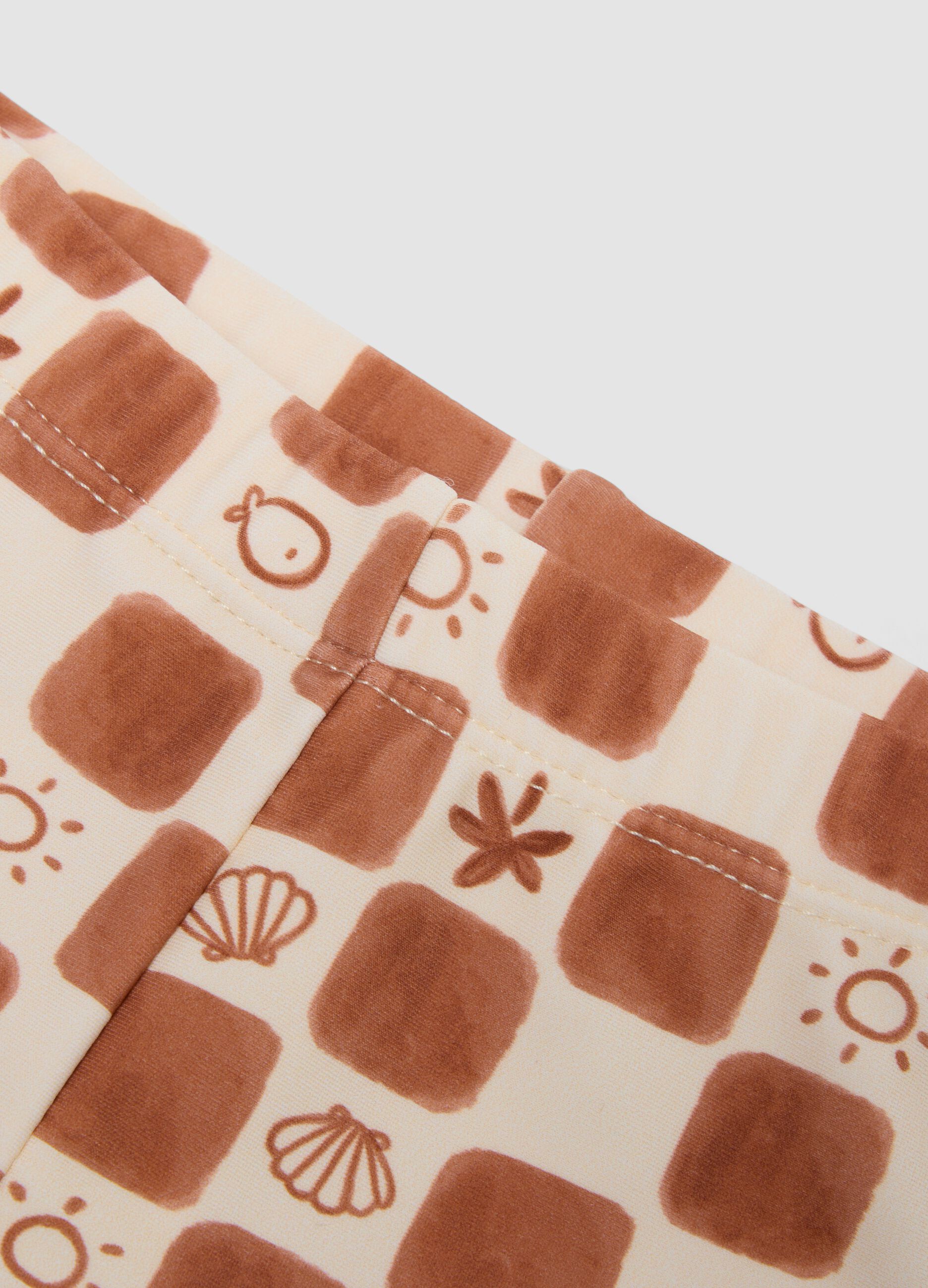 Brown checked stretch fabric boxer swim shorts for baby boy