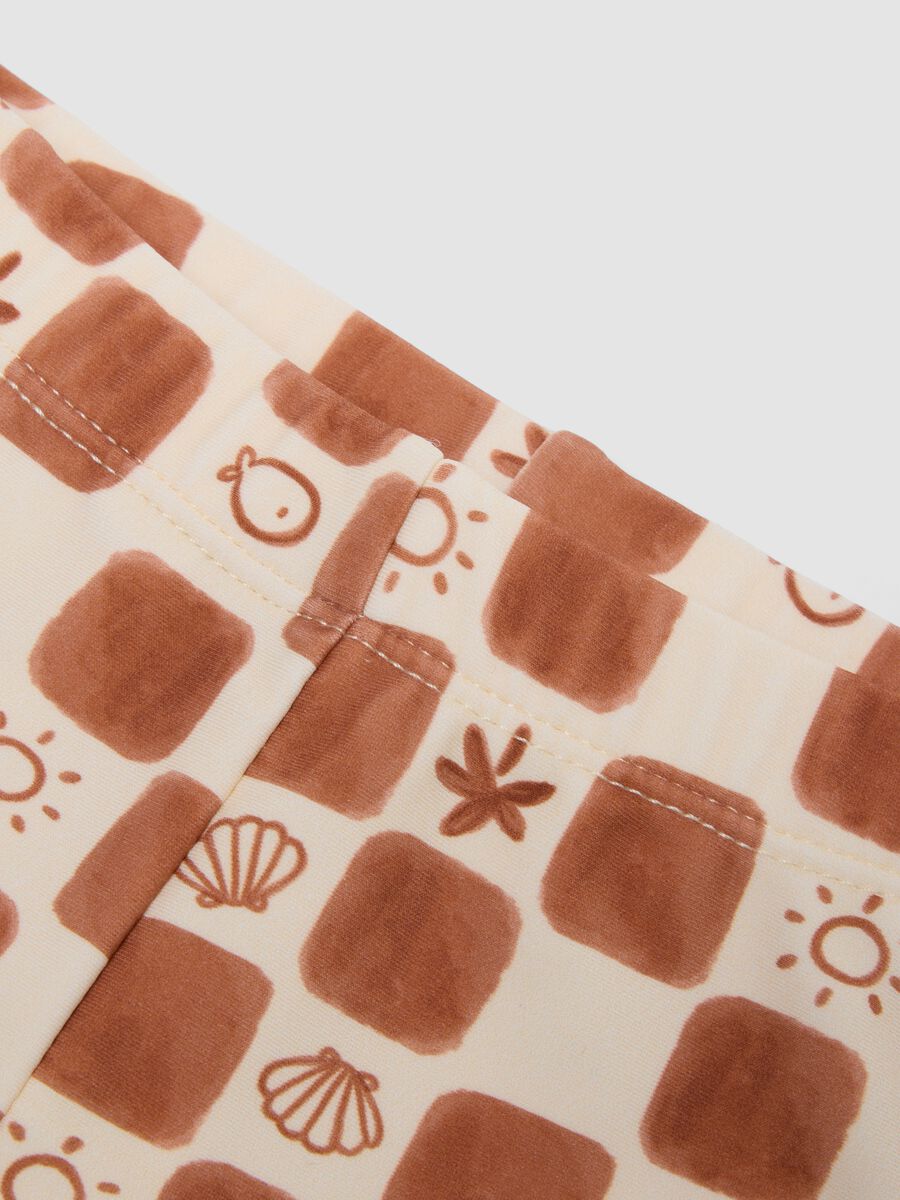 Brown checked stretch fabric boxer swim shorts for baby boy_2
