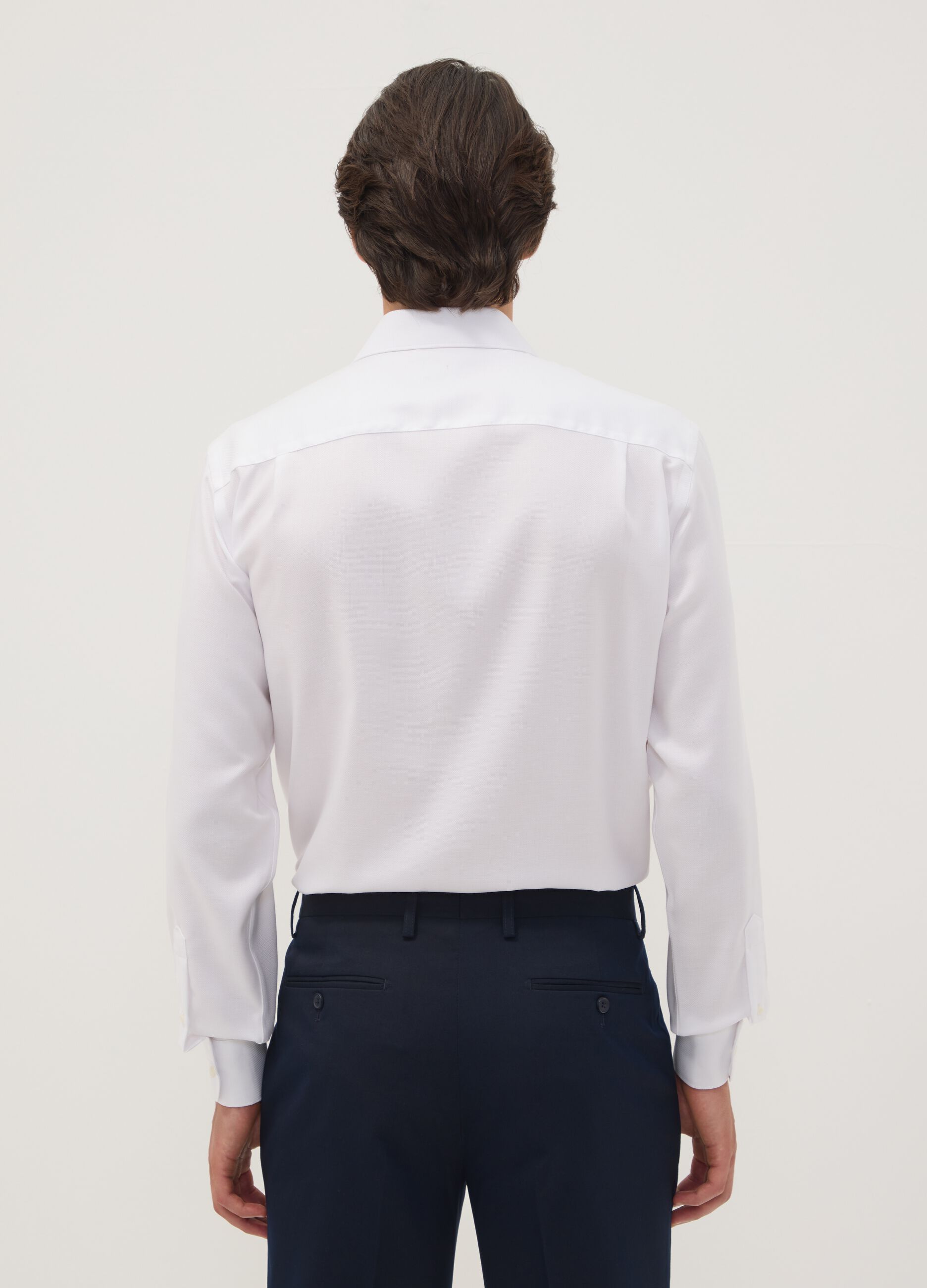 White regular-fit pure cotton shirt with cutaway collar