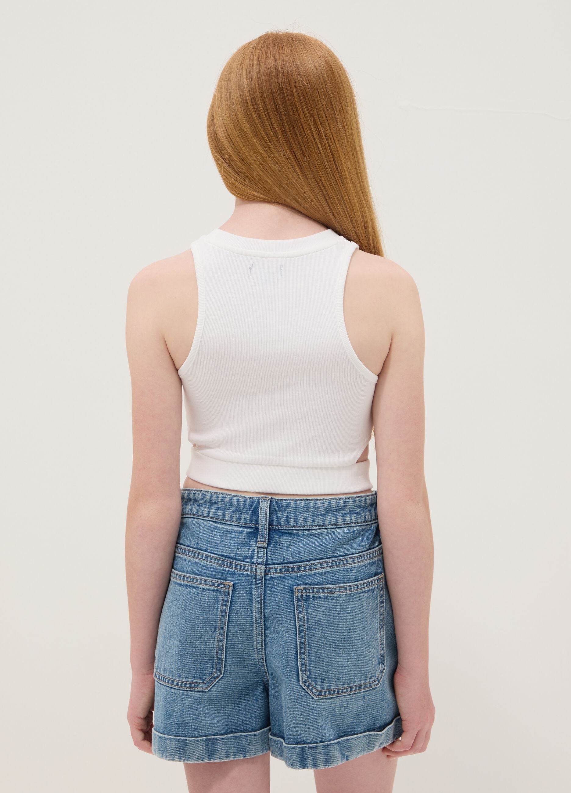 White stretch cotton cropped tank top