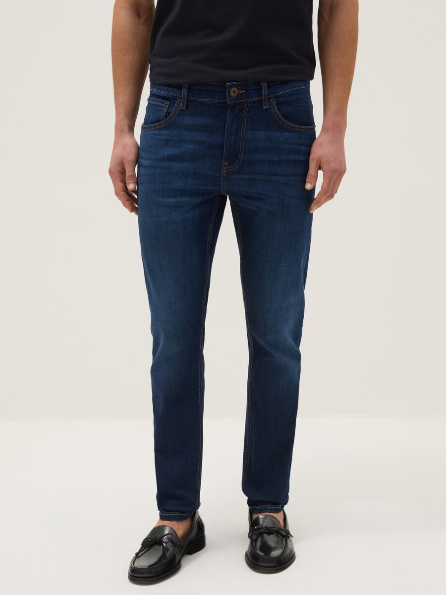 Blue skinny fit stretch cotton jeans_1