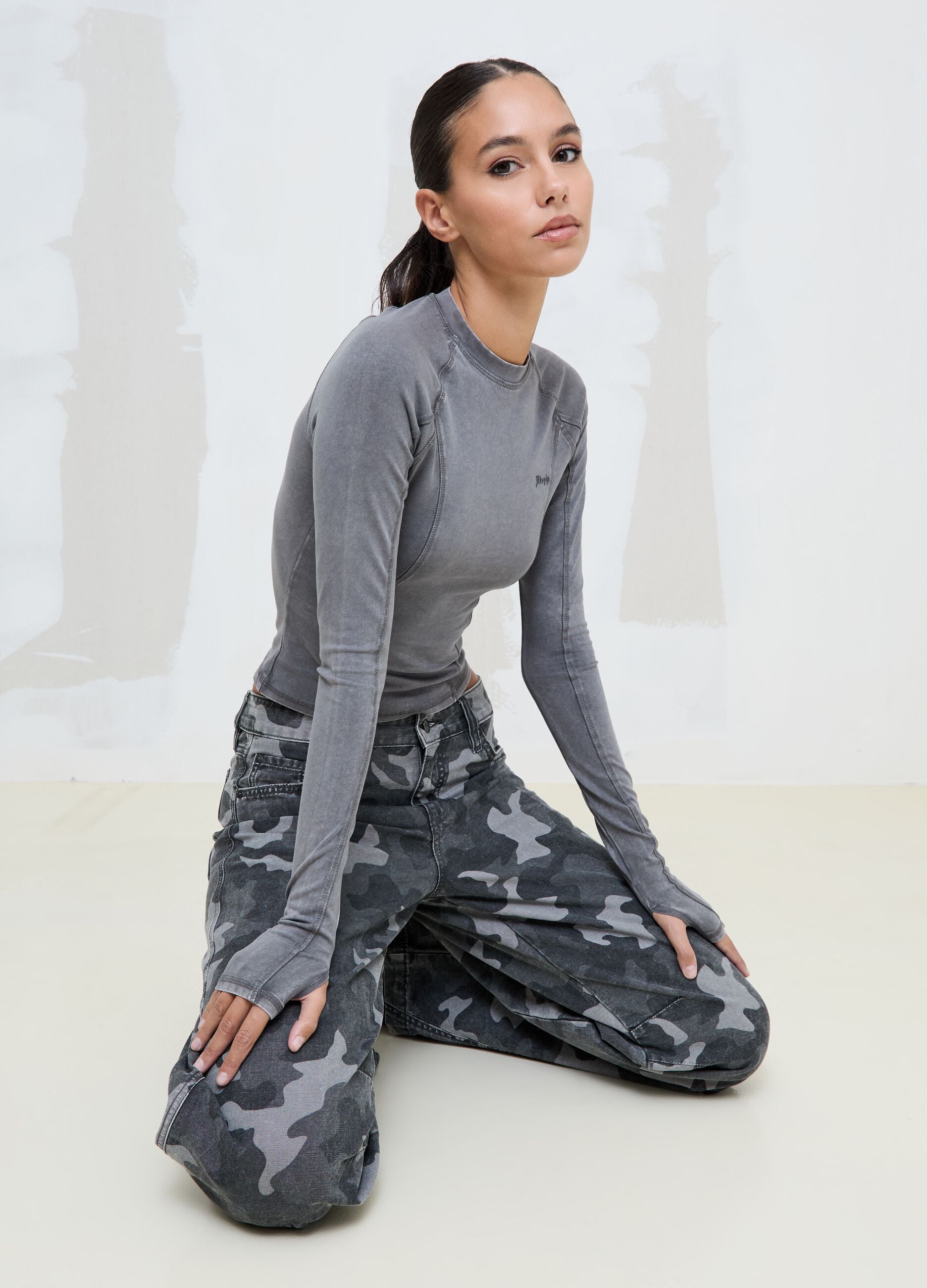 Seamed Long Sleeve Washed Grey