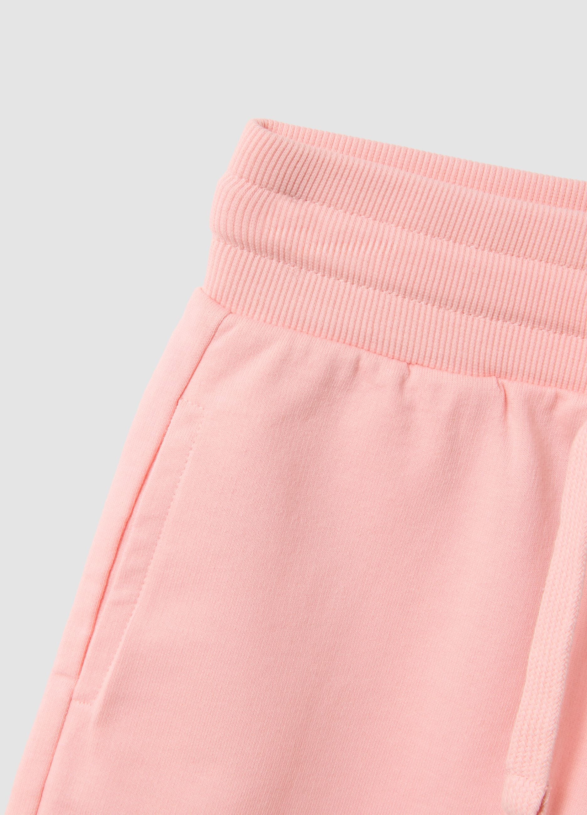 Pink regular-fit cotton shorts with elasticated waist for girls